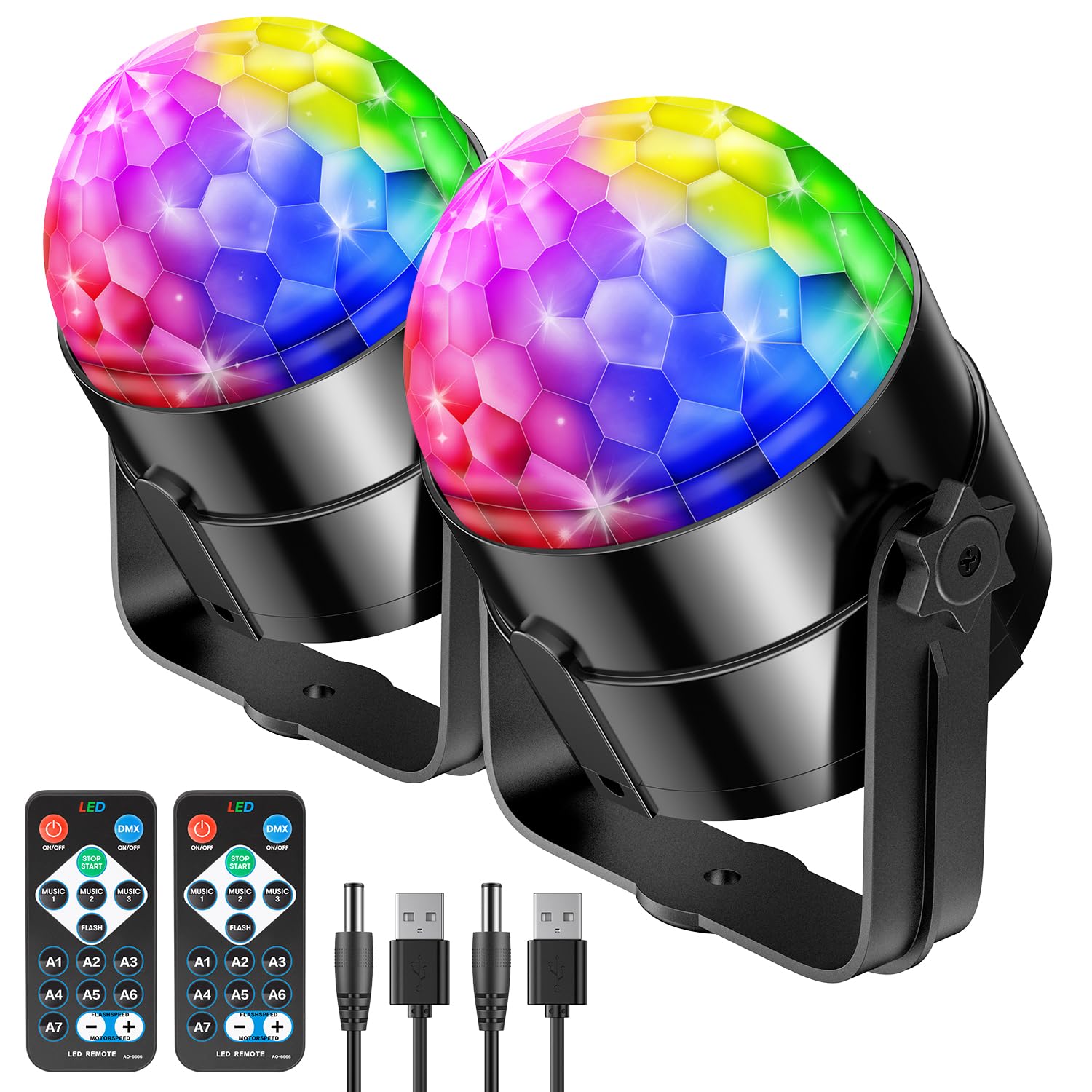 2-Pack Disco Party Light Sound Activated DJ Strobe Light 7 Colors for Indoor Room Birthday Rave Karaoke Halloween Christmas Wedd