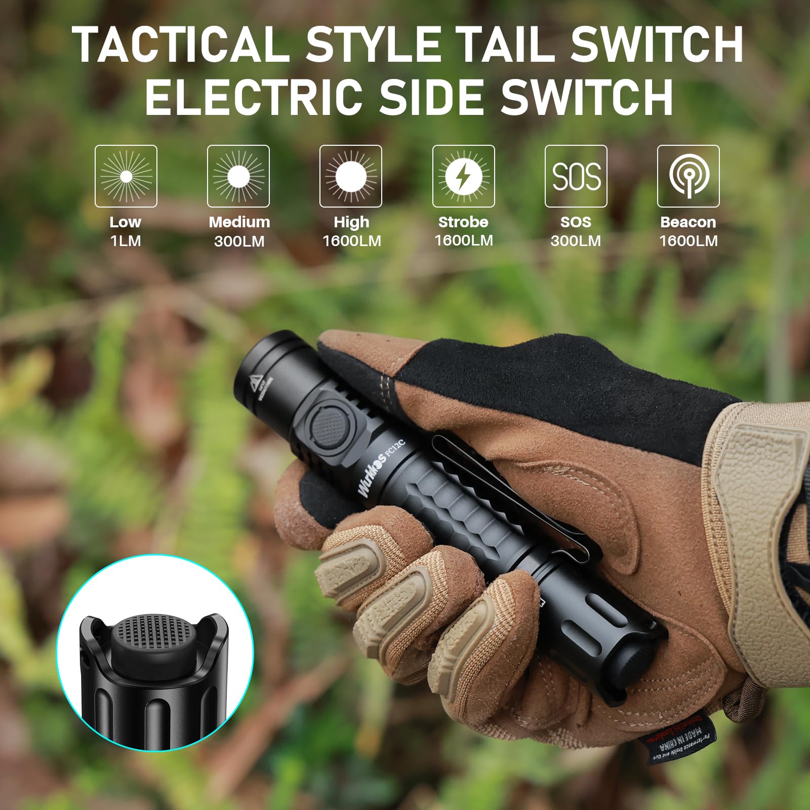 Wurkkos FC12C Tactical Flashlight 1600 Lumens USB-C Rechargeable IP68 Waterproof 332M Long Throw