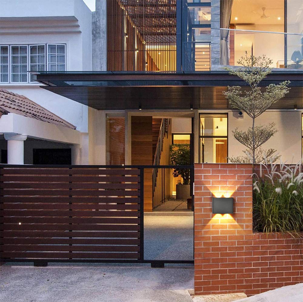 Yosoan Modern Led Ip65 Waterproof Exterior Wall Lamp With Backing Plate, 8W 86V-265V Warm White 3000K Aluminum Indoor Outdoor Surface Mount Rainsafe Matte Black Up Down Porch Staircase Hallway Garage