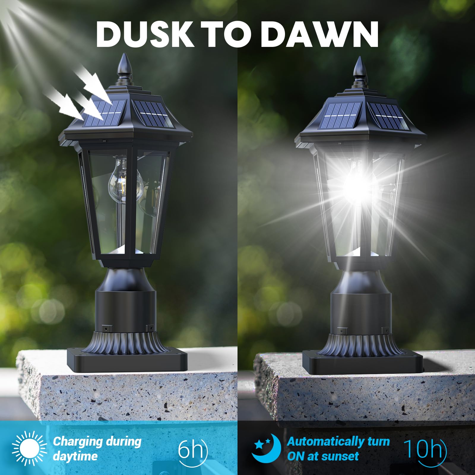 Hameso Solar Post Lights With Mount Base, Outdoor Solar Lamp Post Lights Waterproof - 3 Modes (6000K Cool White) With Motion Sen