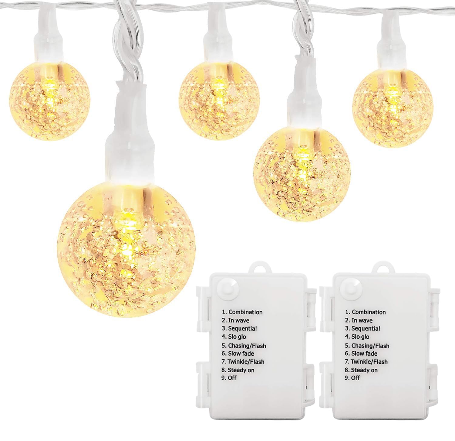 LOENDE Battery Operated Globe String Lights, 30 LED, 8 Modes, 16FT, Warm White, Silver Wire, 2 Pack