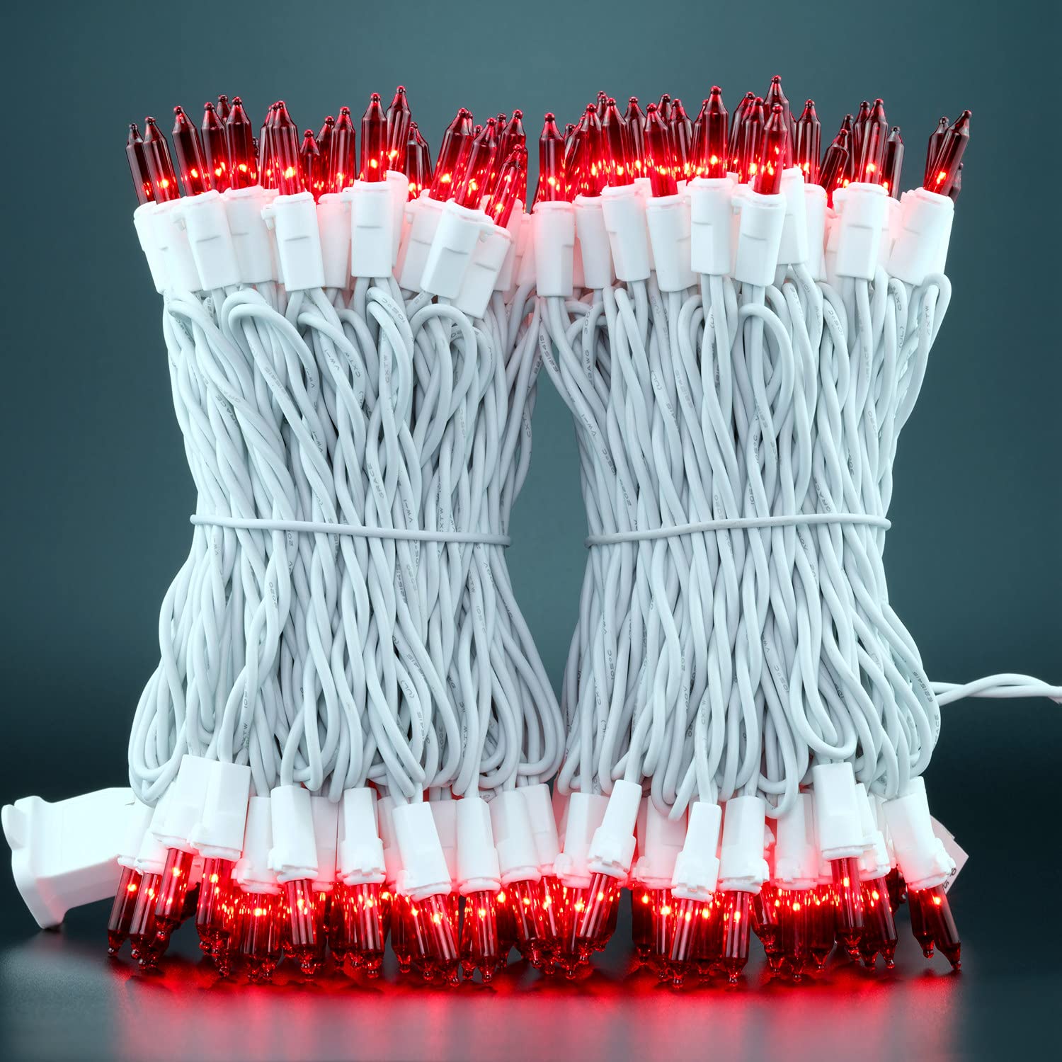 Yuletime Red Christmas String Lights, 200 Count, 66 Ft, Ul Certified, Incandescent Mini Light Set With White Wire