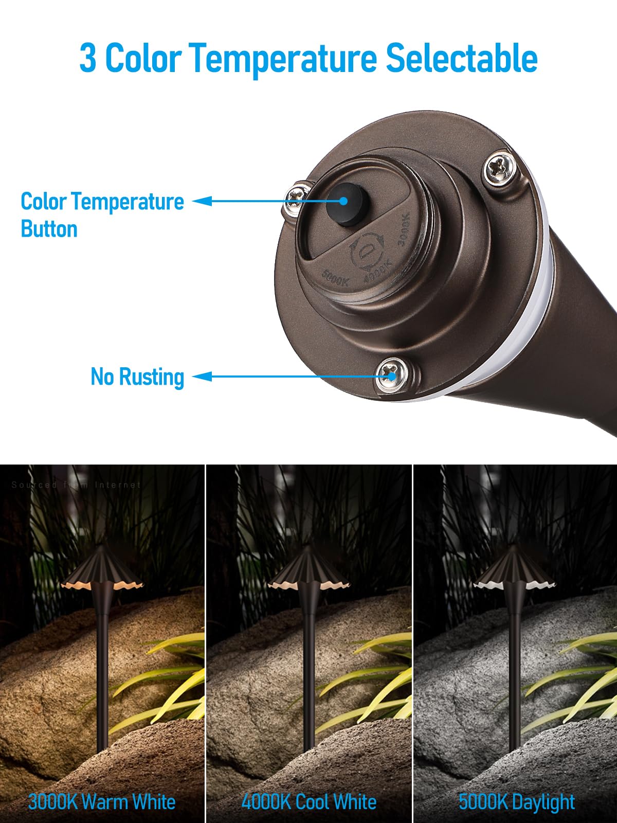 LEONLITE LED Landscape Path Lights, 3CCT, 6 Inch, Aluminum, Oil Rubbed Bronze, Model A-52715, Pack of 6, IP65, Low Voltage
