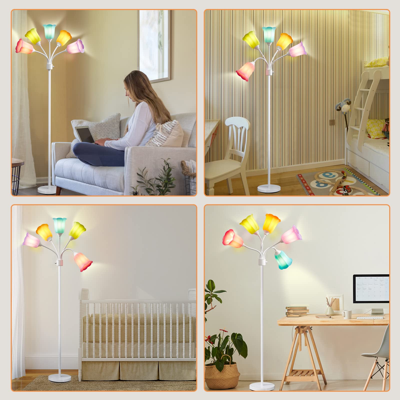 GyroVu Medusa LED Floor Lamp - Multi Head Adjustable Gooseneck, Modern Design, White, Perfect for Living Room, Bedroom, Office
