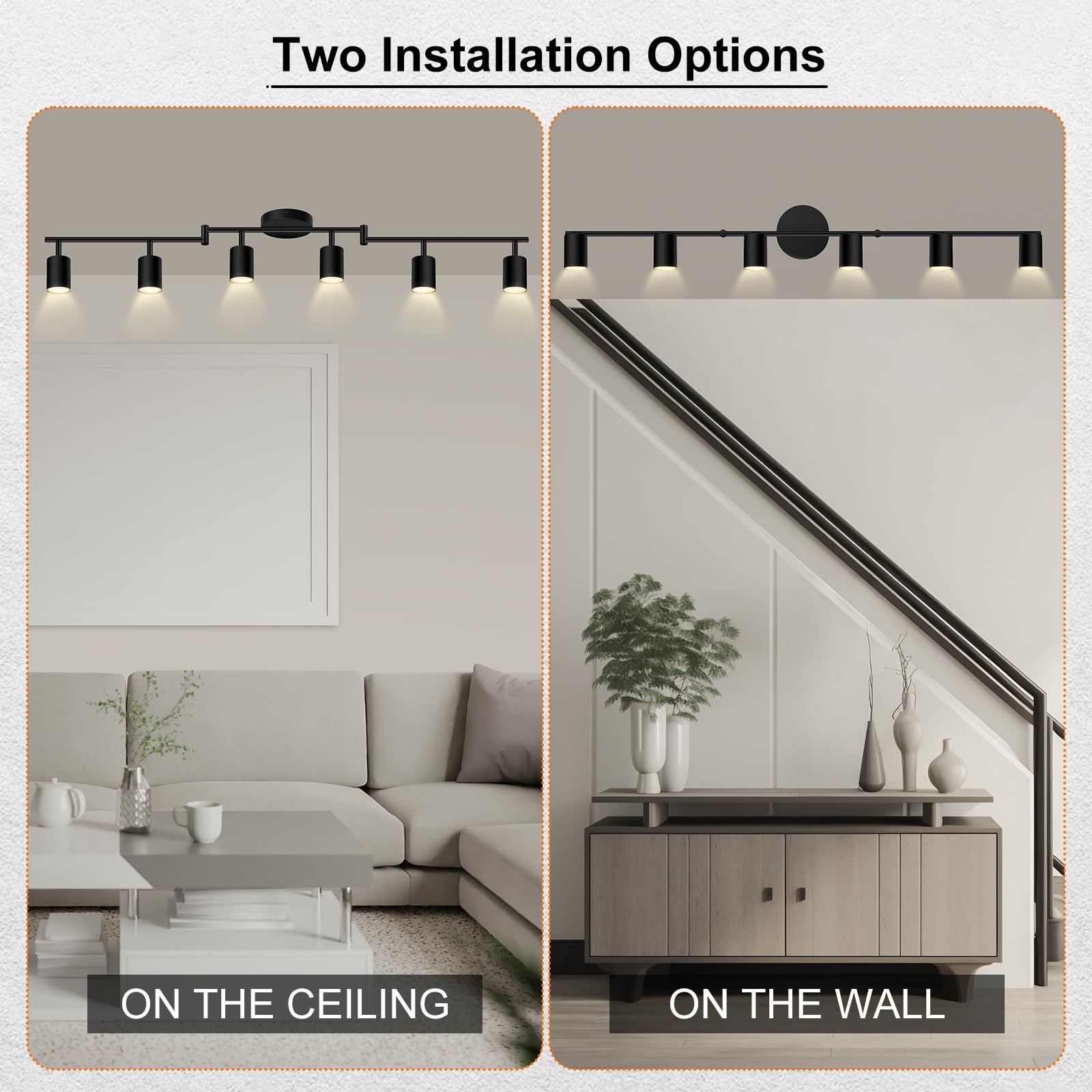 Track Lighting Kit Led  Track Lighting Fixtures Ceiling  44.3 Black 6 Light Ceiling Light For Kitchen  Flexible Spotlight With Rotatable Head  Industrial Wall Lights For Hallway(Gu10 Socket  No Bulb)