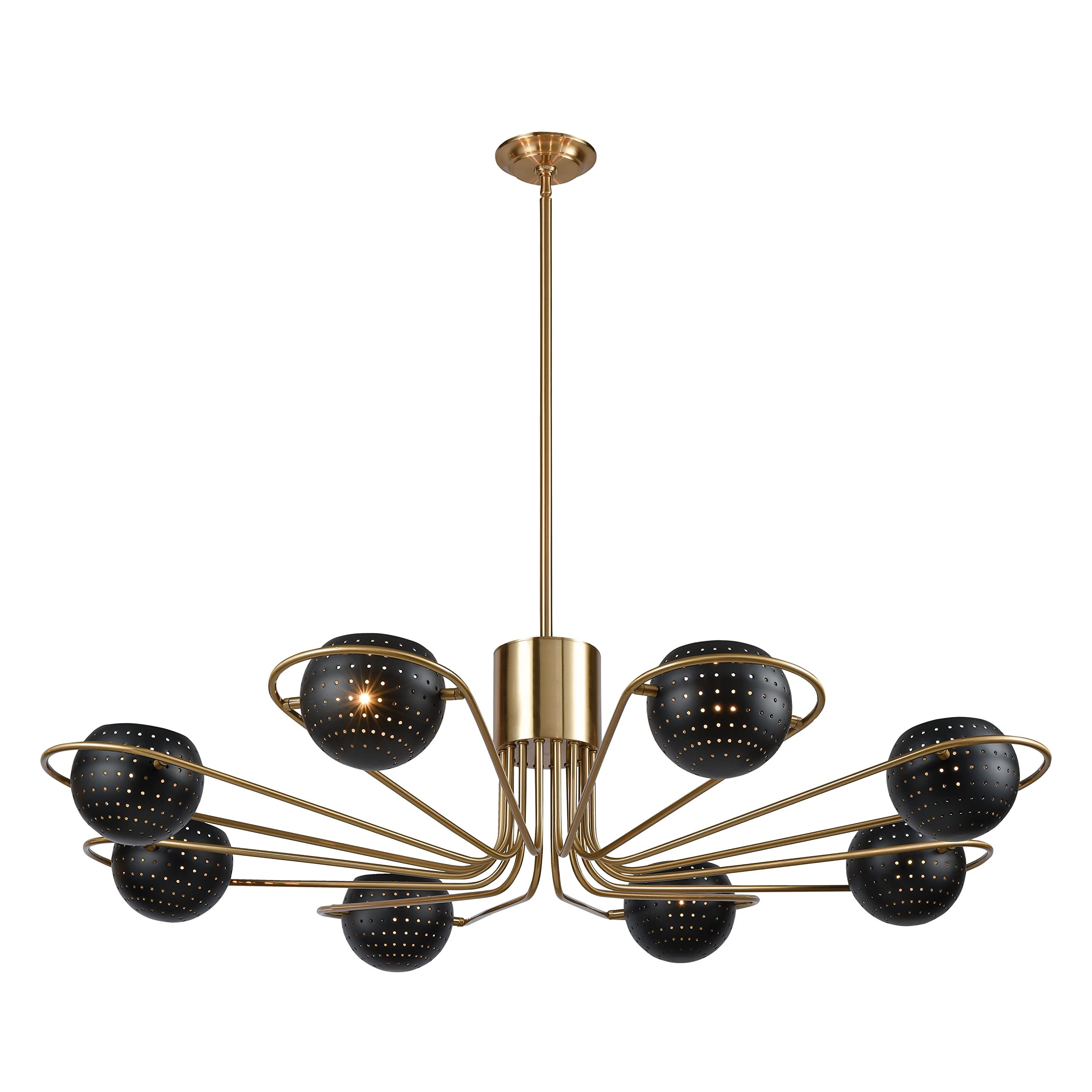 Elk-Home D3875 Elk Scarab 8-Light Chandelier In New Aged Brass With Semi-Gloss Black Shades, Gold