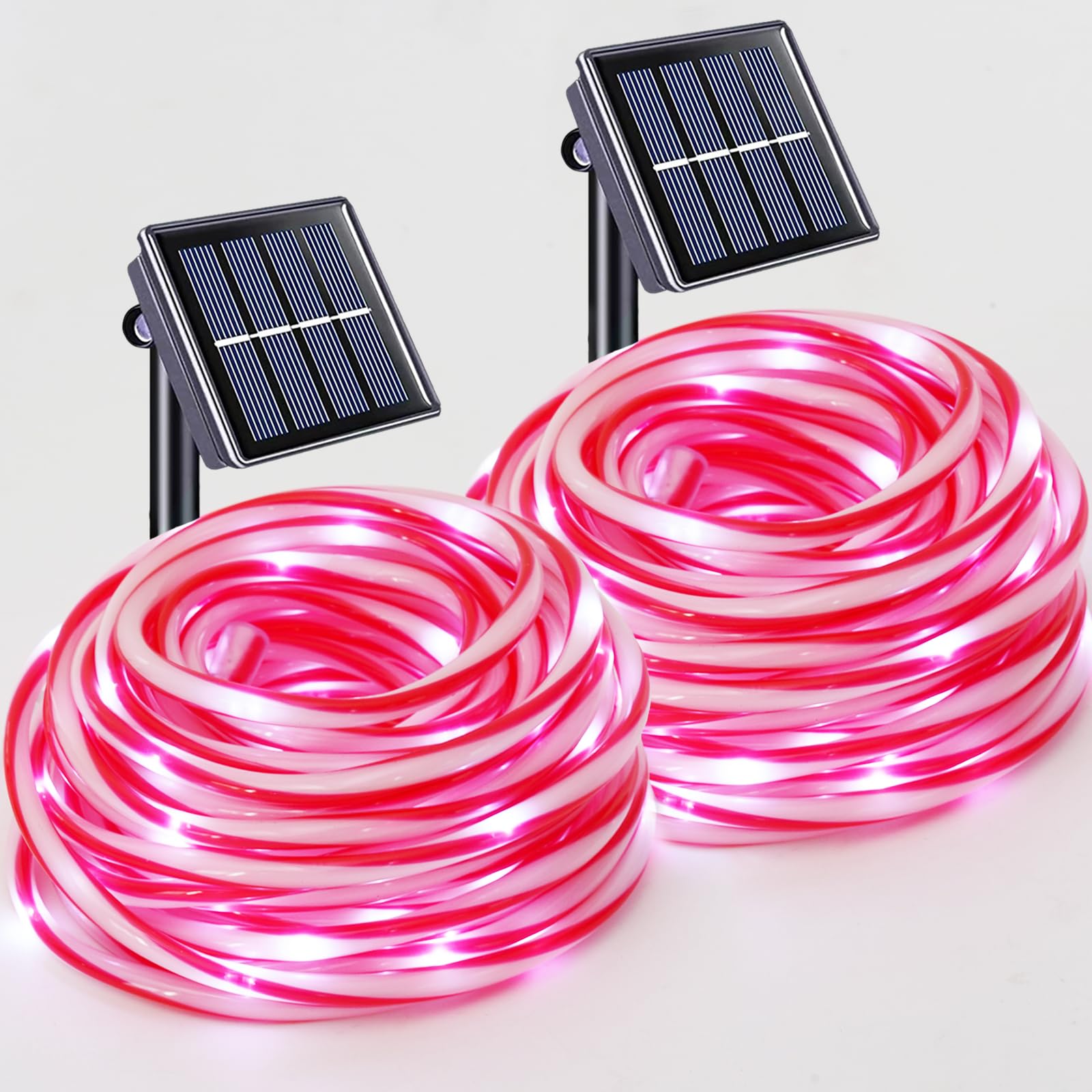 YEGUO Solar Christmas Candy Cane Rope Lights, 2 Packs Each 33ft 100 LED Red & White Solar Rope Lights Outdoor Waterproof Decorat