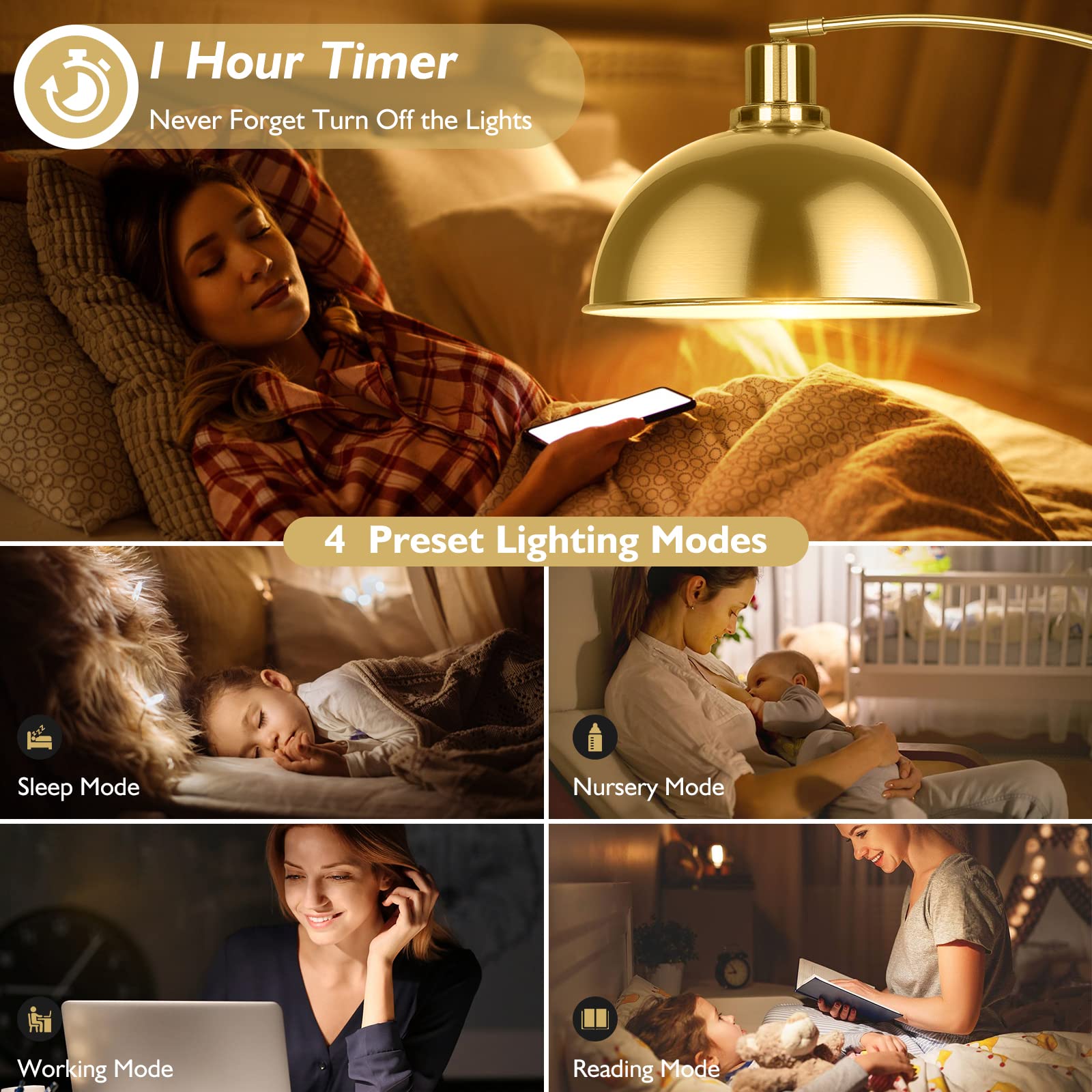 Arc Floor Lamps For Living Room, Modern Tall Standing Lamp Remote Control,Stepless Dimmable Black Floor Lamp With Hanging Dome Shade, Over Couch Arched Reading Lamp For Bedroom (Bulb Included)