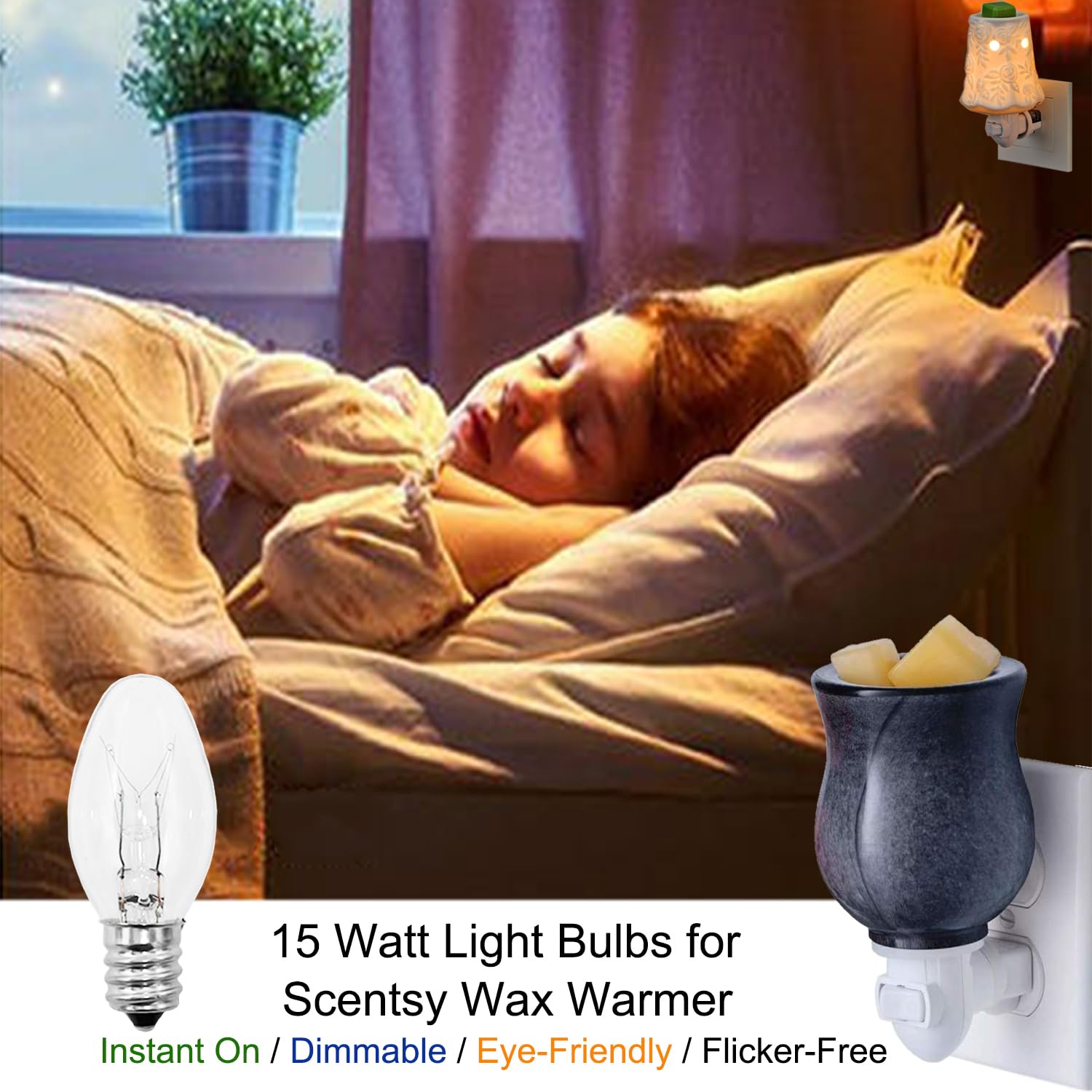 PaeorRorL Wax Warmer Bulbs, 15 Watt C7 E12 Base, 15 Pack for Scentsy Candle Warmers, 120 Volt