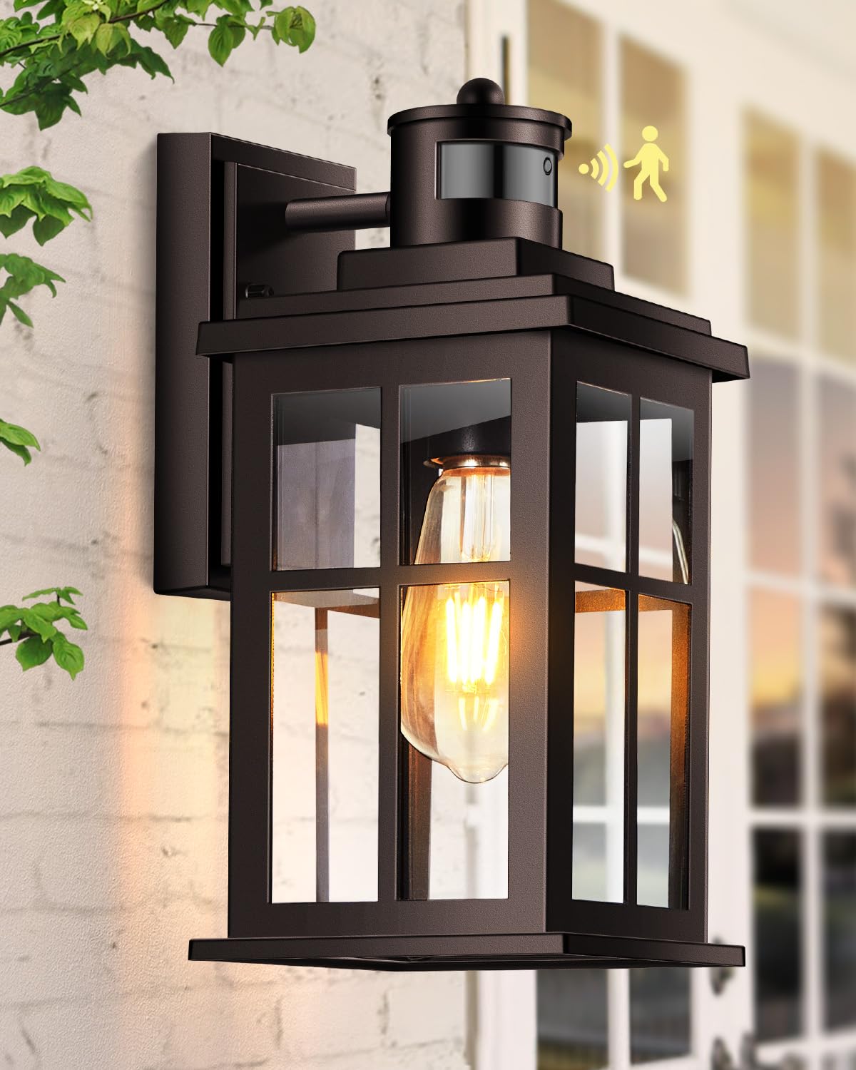 Opaxis Motion Sensor Exterior Light Fixture, Bronze Dusk To Dawn Outdoor Wall Lights, Waterproof Exterior Lights For House, Porch, Doorway, Garage, 100% Aluminum