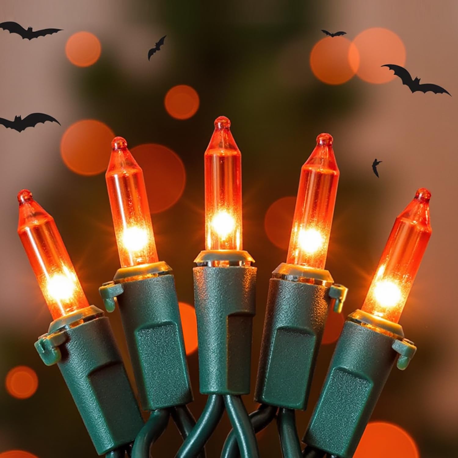 ooLALoo Orange Christmas Lights, 13FT 50 Count Incandescent Mini String Light with Green Wire, Waterproof Orange Christmas Tree 