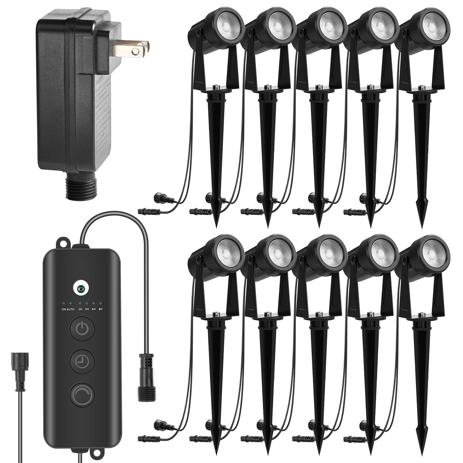 ZYAN 10 Pack Outdoor LED Landscape Spotlights with Sensor, Dimmable with Timer, Dusk to Dawn, IP65 Waterproof & Connectable