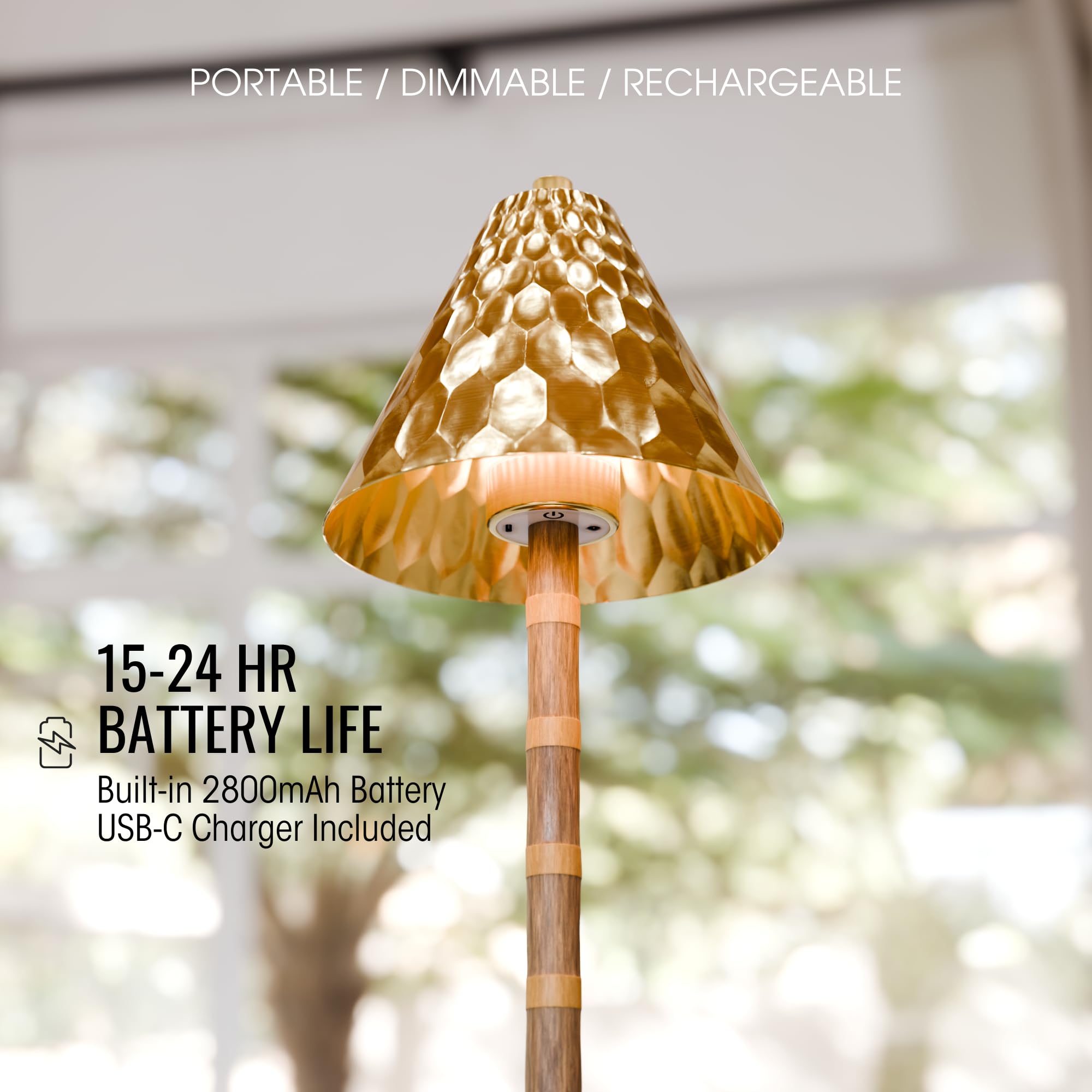Luxelykos Bamboo Rechargeable Led Table Lamp - Cordless Touch Lamp For Bedroom, Dining Room, Patio - Battery Powered Small Lamp