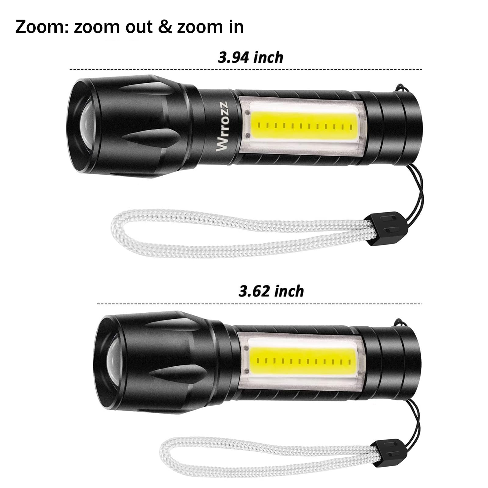 Wrrozz USB Rechargeable Mini LED Flashlight - Super Bright, Aluminum, Yellow, 2 Pack, Zoomable, Portable for Camping & Emergency