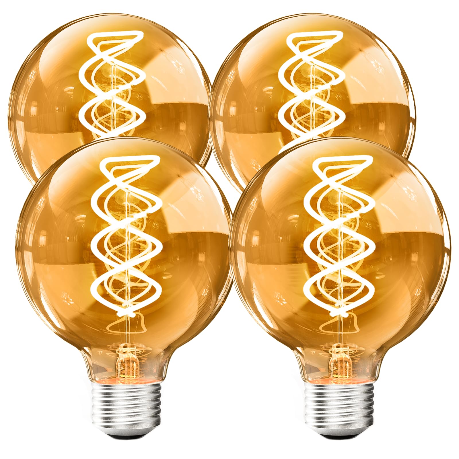 BOSITE Vintage Edison Light Bulbs Dimmable 4W E26 Amber Glass 25000 Hours Decorative Globe (4PCS)
