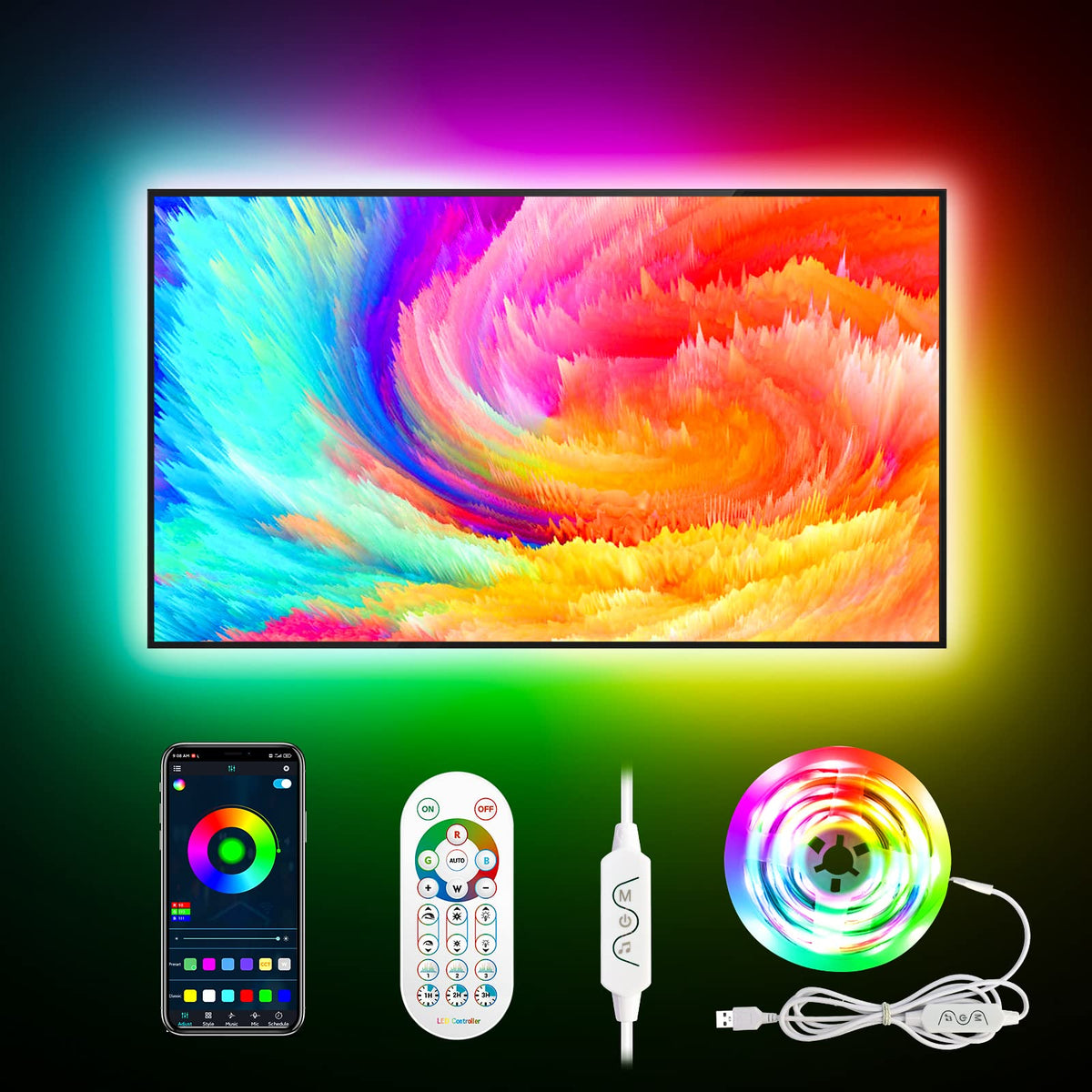 Daymeet Tv Led Backlight,13.1Ft Icrgb Led Lights For Tv Usb Tv Led Light Strip For 40-65 Inch Tv/Monitor Behind Lighting, Rainbo