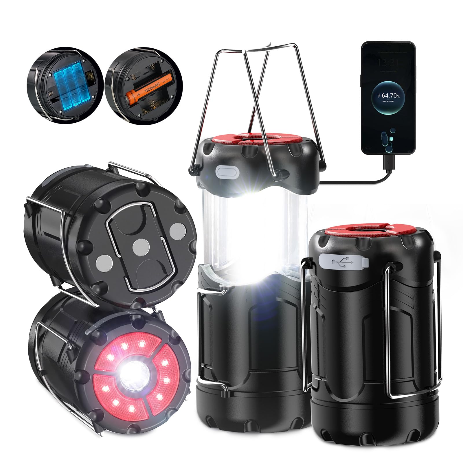 4 Pack Collapsible Led Camping Lantern, Consciot Usb C Rechargeable And Battery Powered 2-In-1 Emergency Light With Flashlight A