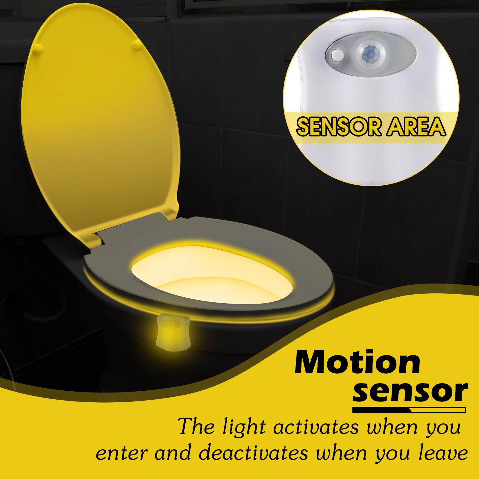 Honoson Toilet Night Light Lamp, Motion Activated, 16-Color, PVC Material, Model S7882, Battery Not Included