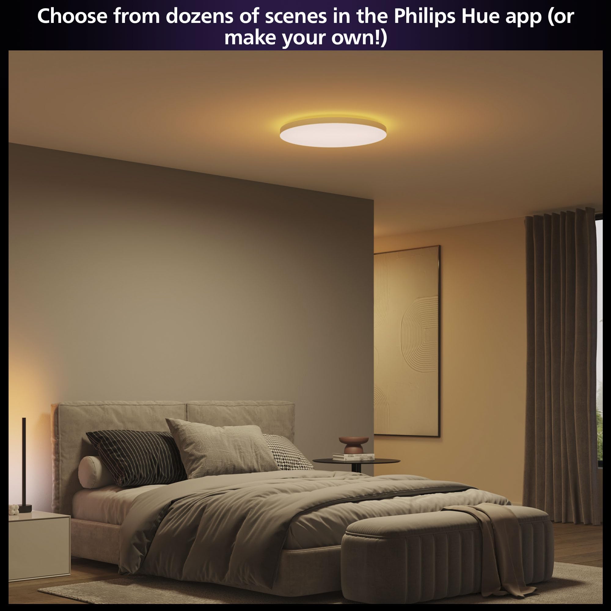 Philips Hue Datura Smart Ceiling Panel - Large Round, 2.49" x 22.60", White & Color Light, Bluetooth, Voice Control, Model 586693