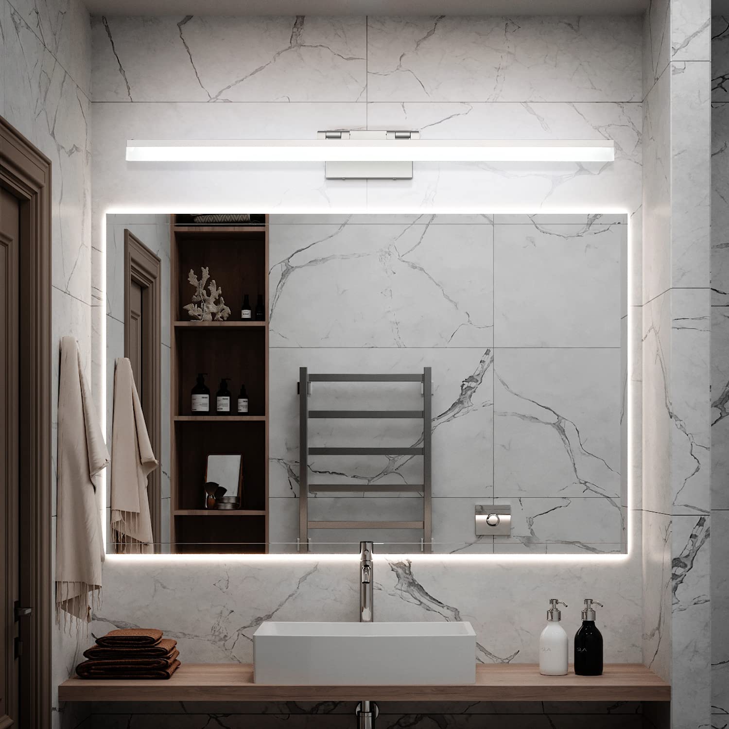 SOLFART Modern Bathroom Vanity Light 40 inch Silver Aluminum with Acrylic Rotating LED
