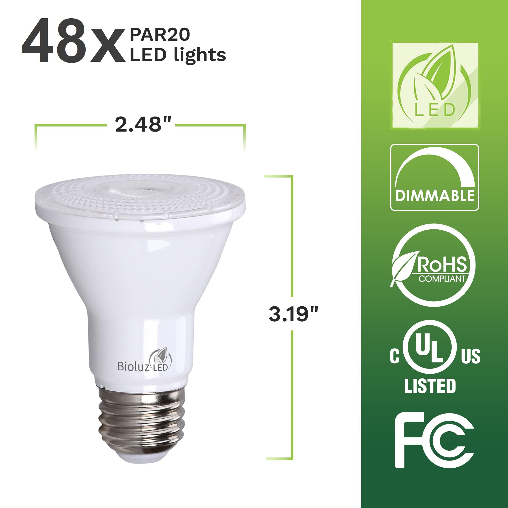 Bioluz Led Par20 Bulbs 5000K Daylight 90 Cri 5.5W = 75W Replacement Dimmable Led Light Bulbs, 500 Lumens, Ul Listed, Title 20, 4