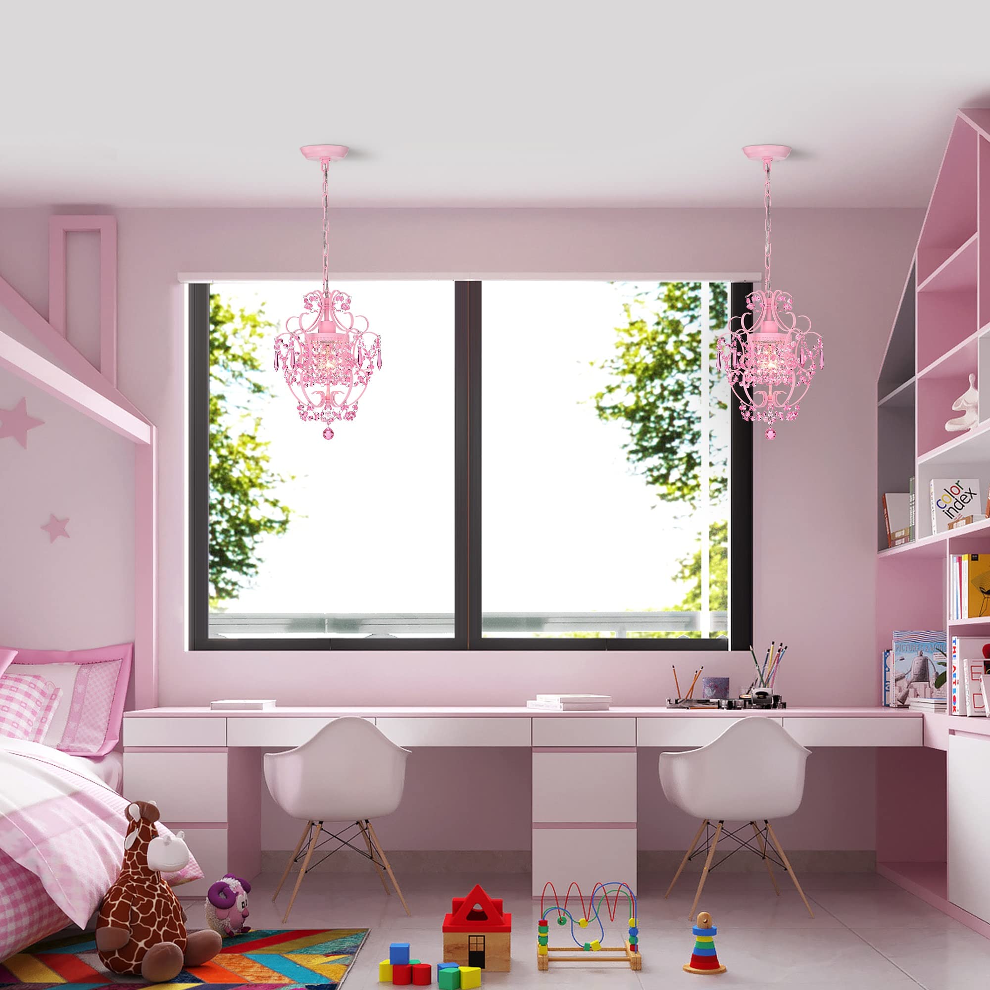 Antique House Pink Chandelier - 1 Light Mini Crystal Ceiling Fixture for Bedroom, Bathroom, Closet, Dining Room