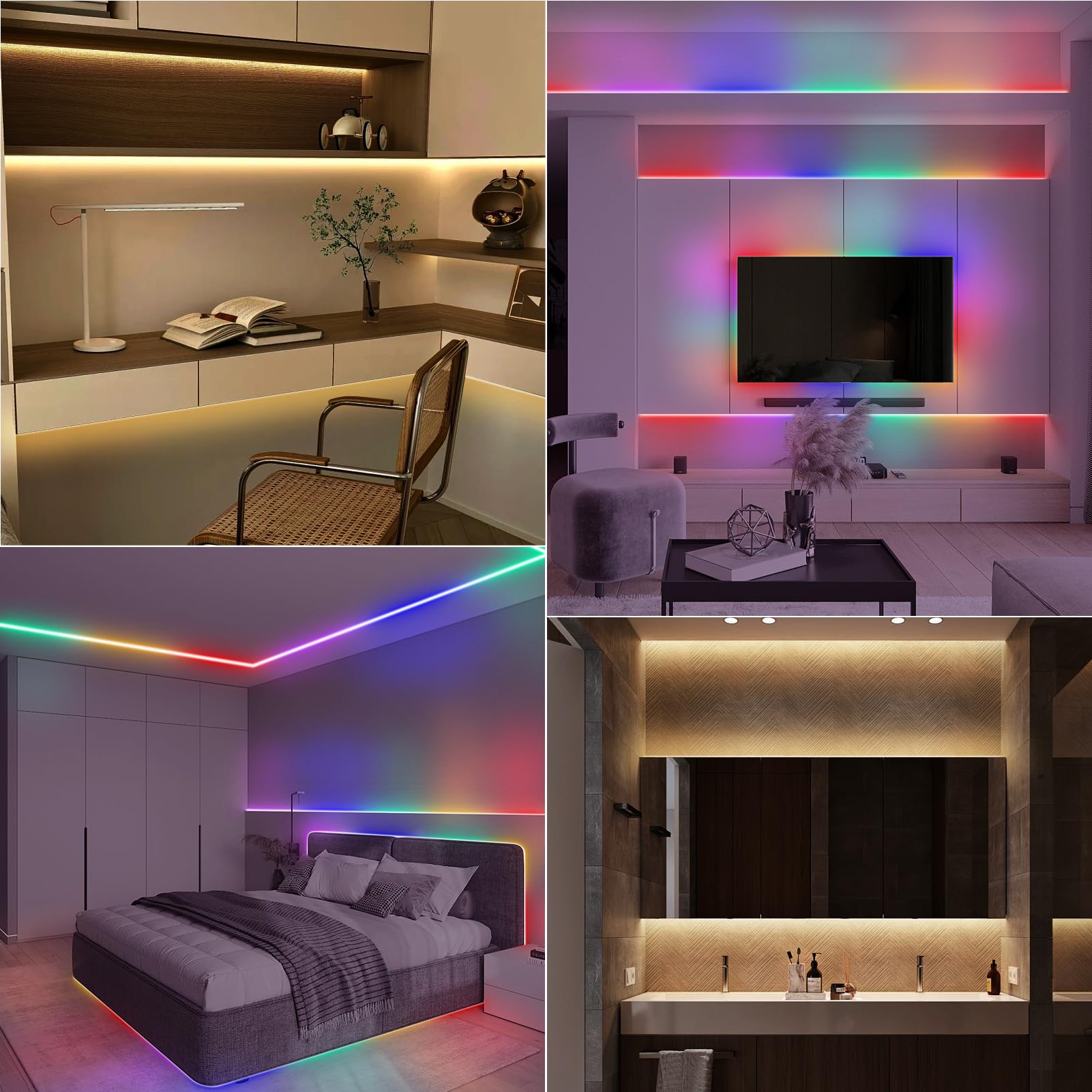 Echosari Led Strip Lights Battery Operated, 10Ft 108 Led Dual Color Changing Strip Lights With Remote Cuttable Adhesive Lights Strip For Bedroom Party Decoration (Warm White & Multicolor)