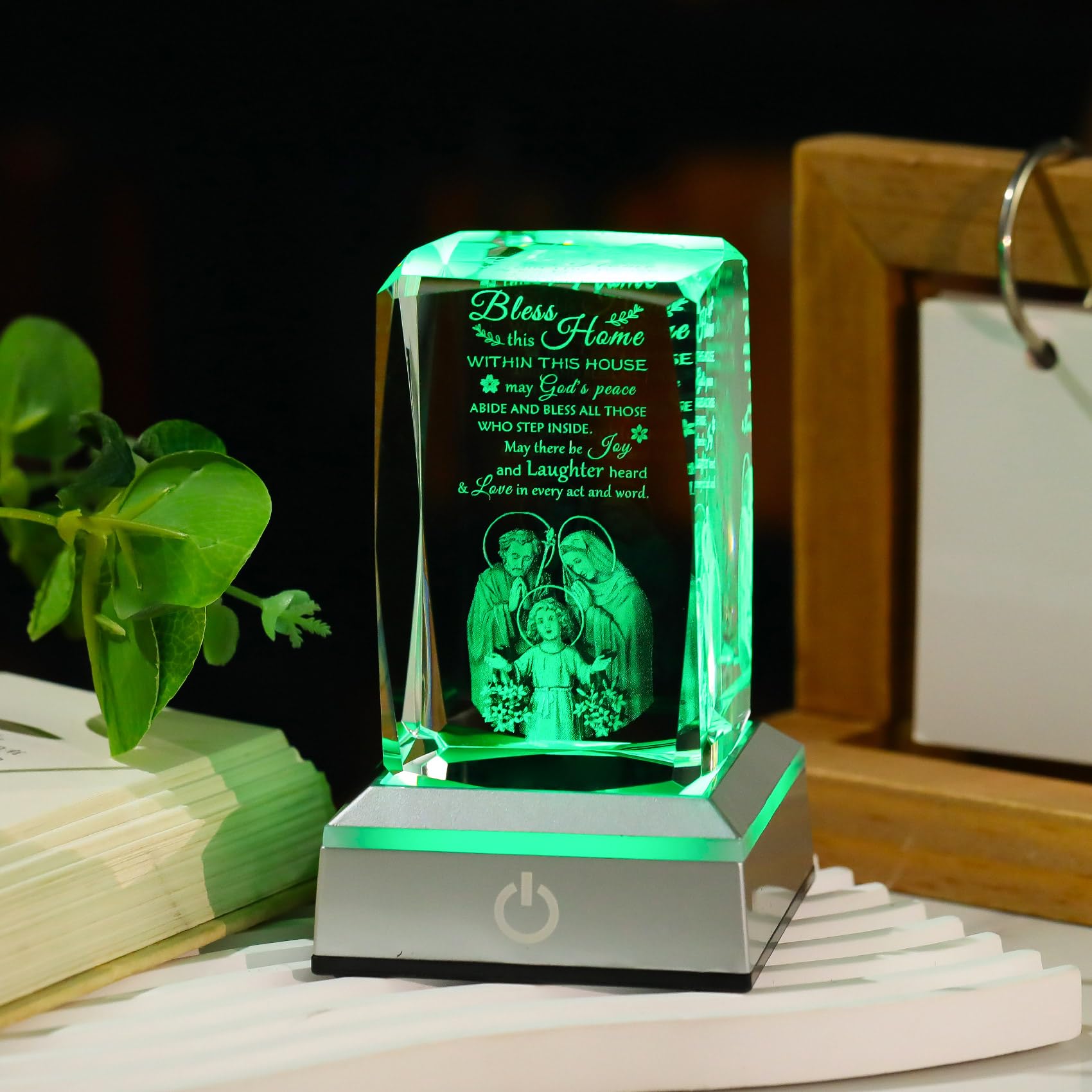 Movdyka House Warming Gifts New Home  Bless This Home Laser-Engraved Crystal Cube With Color-Changing Led Base - Spiritual Housewarming Gift For Christian Desk Decor