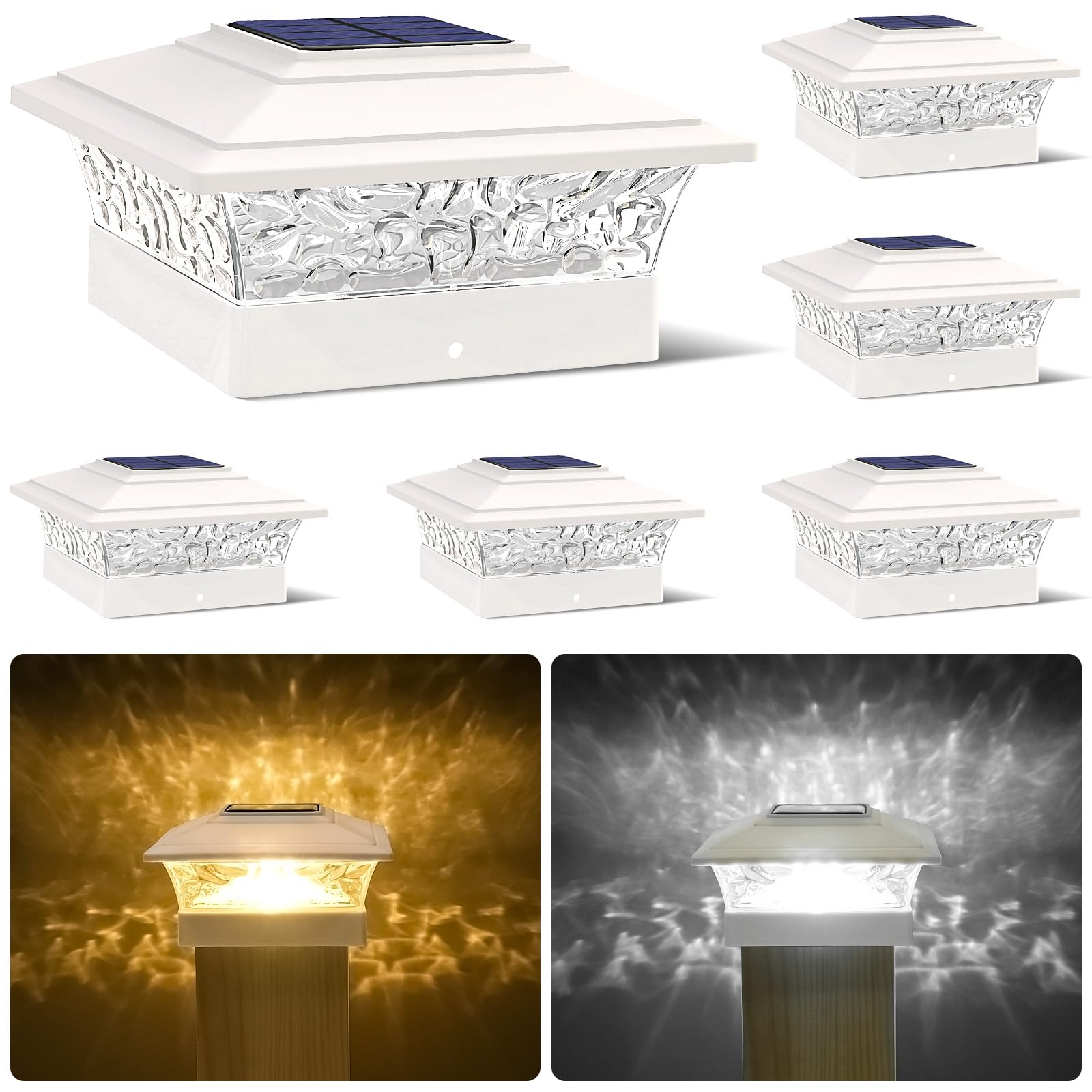 Jofios Solar Post Cap Lights 6-Pack, Waterproof Led For 4X4 Vinyl/Wood Posts, White