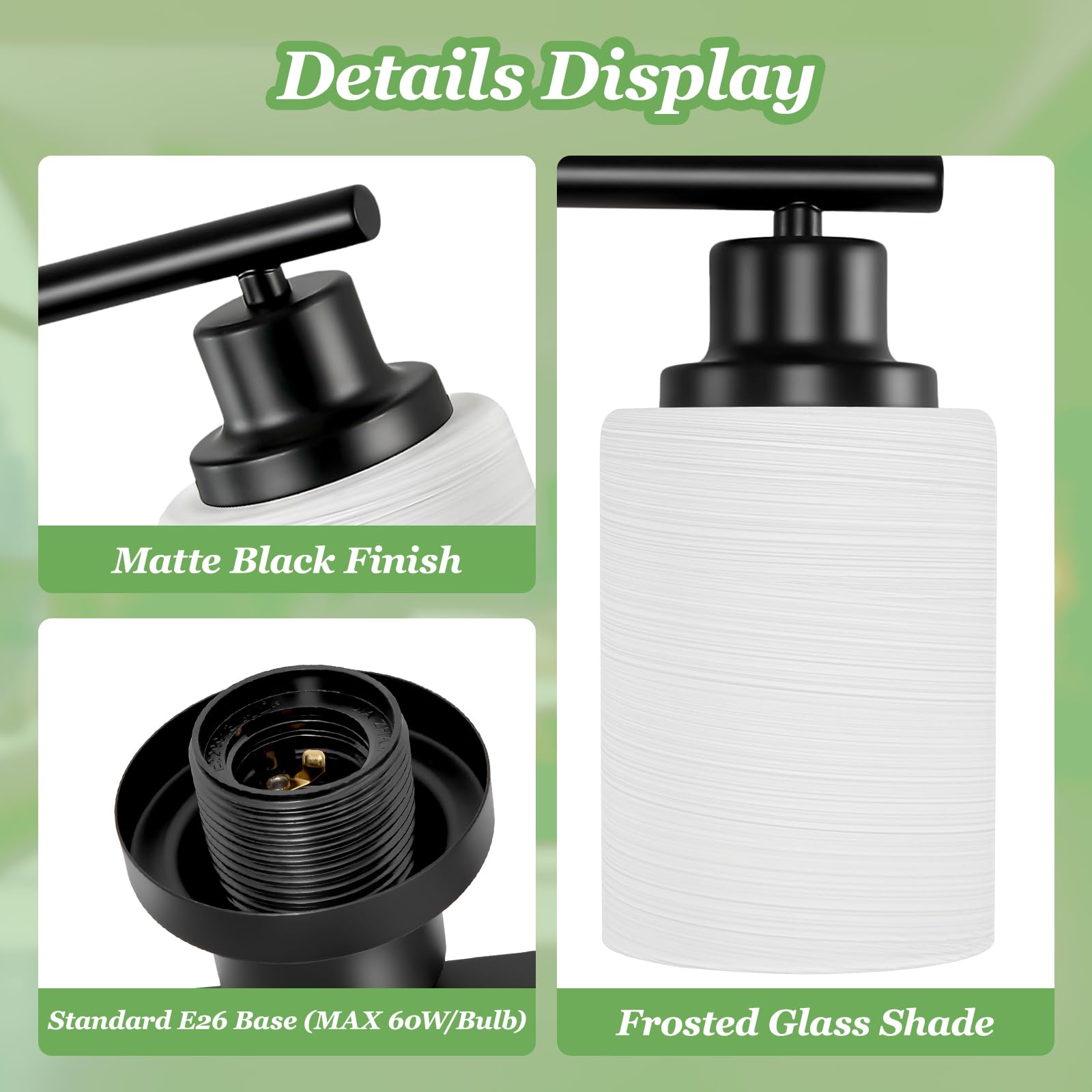 Guliaofo 5-Light Black Bathroom Vanity Light, Frosted Glass Shades, Metal, Model Gu-111-LWNBH-5
