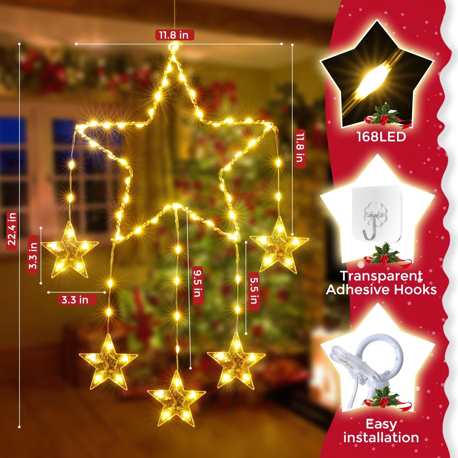 Marchpower Led Christmas Window Star Lights - 2Pack Dreamy Catch Star Decoration Battery Operated 8Modes With Timer Hanging Xmas Lights For Indoor Outdoor Glass Window Wall Wedding Party Holiday Decor