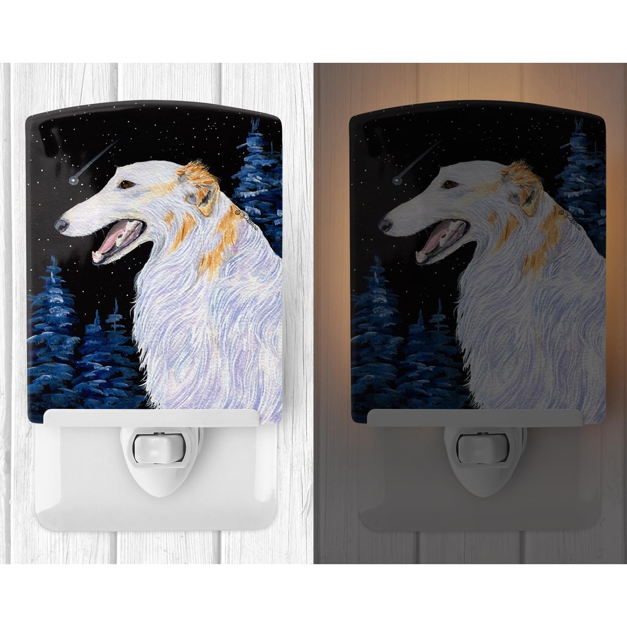 Caroline'S Treasures Ss8626Cnl Borzoi Ceramic Night Light Compact, Ul-Certified, Ideal For Bedroom, Bathroom, Nursery, Hallway, Kitchen, 6X4X3, Multicolor