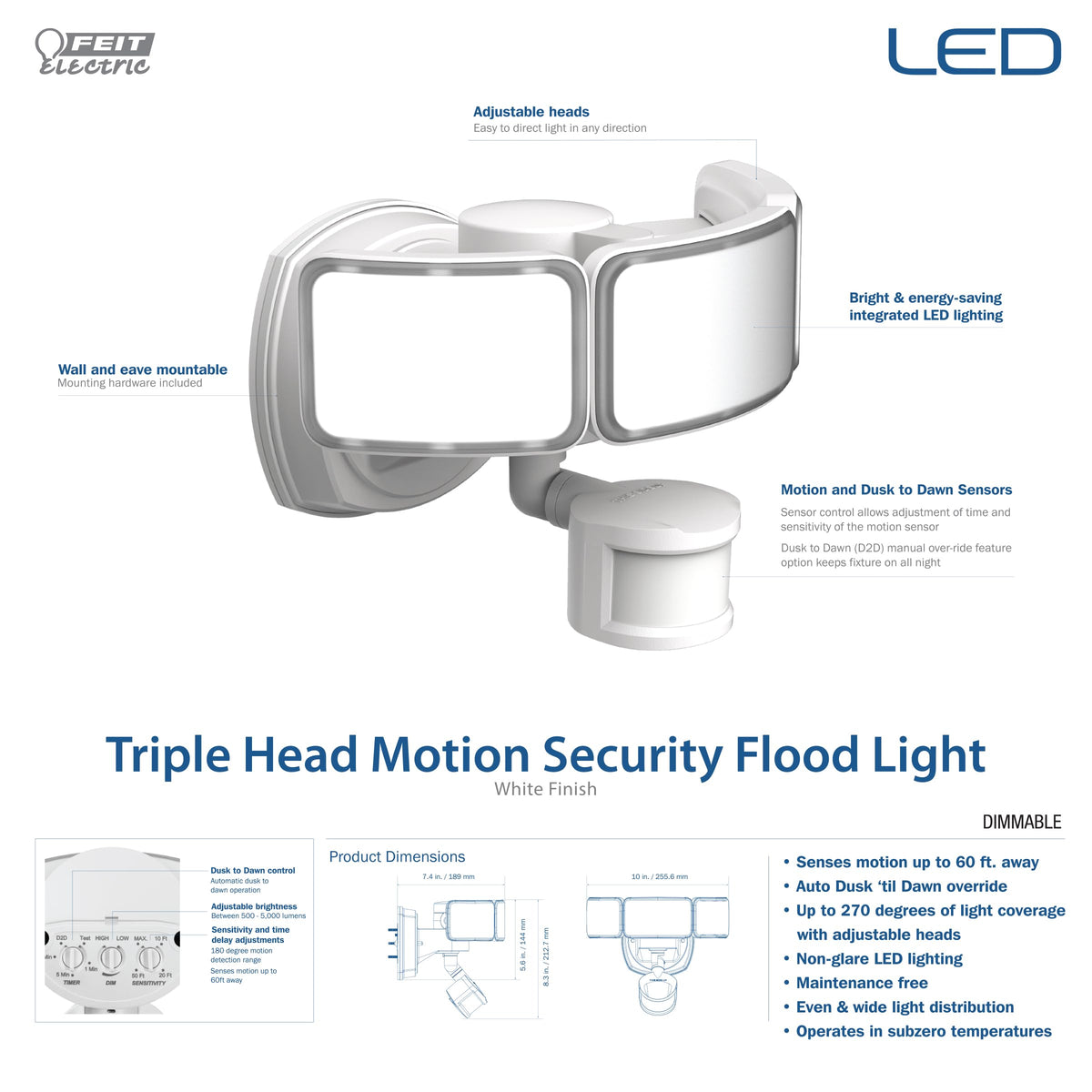 Feit Electric LED Security Light with Motion Sensor, Outdoor 46W Flood ...