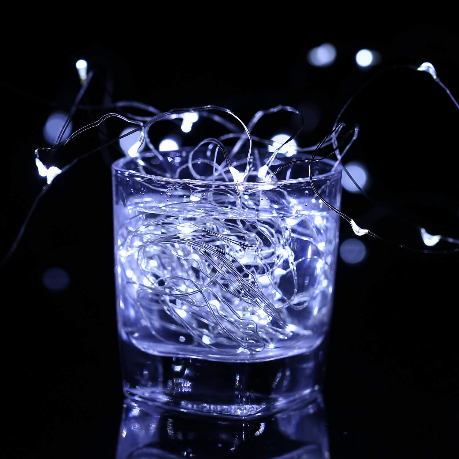 TingMiao 100 LED String Lights, 33ft Battery Operated, Cool White, Waterproof Copper Wire, Remote Control Timer, 2 Pack