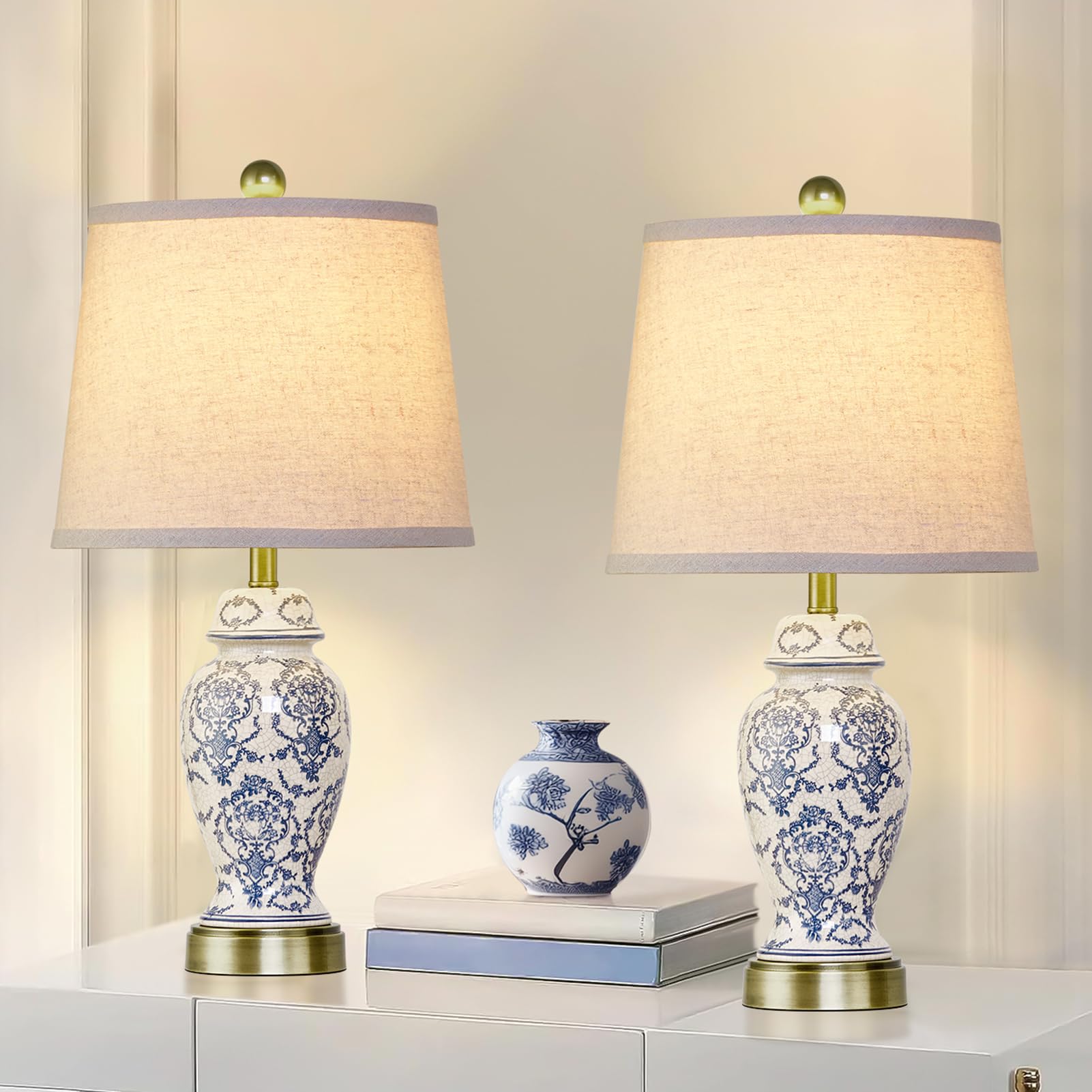 Roriano Chinoiserie Ceramic Table Lamps Set Of 2 For Living Room Bedroom Bedside  Traditional Blue And White Porcelain Classic Table Lamp For Nightstand Entryway  2 Led Bulbs Included