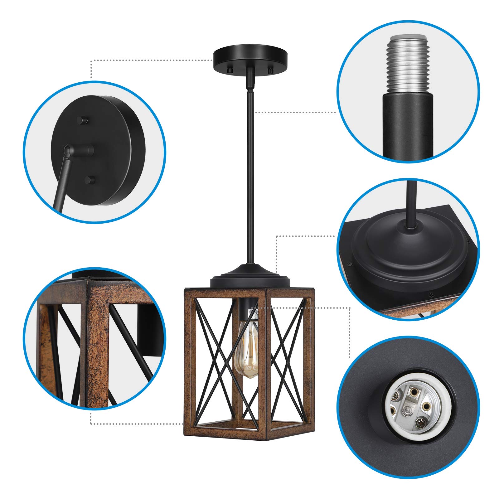 Dewenwils 2 Pack Farmhouse Pendant Light, Metal Hanging Light Fixture With Wooden Grain Finish, 48 Inch Adjustable Pipes For Flat And Slop Ceiling, Kitchen Island, Bedroom, Dining Hall, Etl Listed