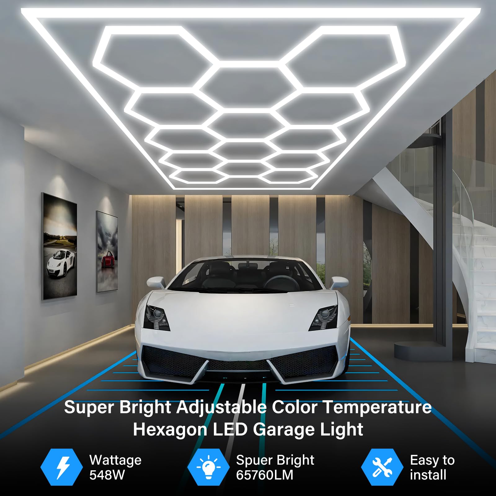 Gneng Hexagon Led Lights, 6500K/4500K/3000K, 3 Color Temperature Hexagon Garage Light With Wifi Smart Switch, Aluminum Led Light