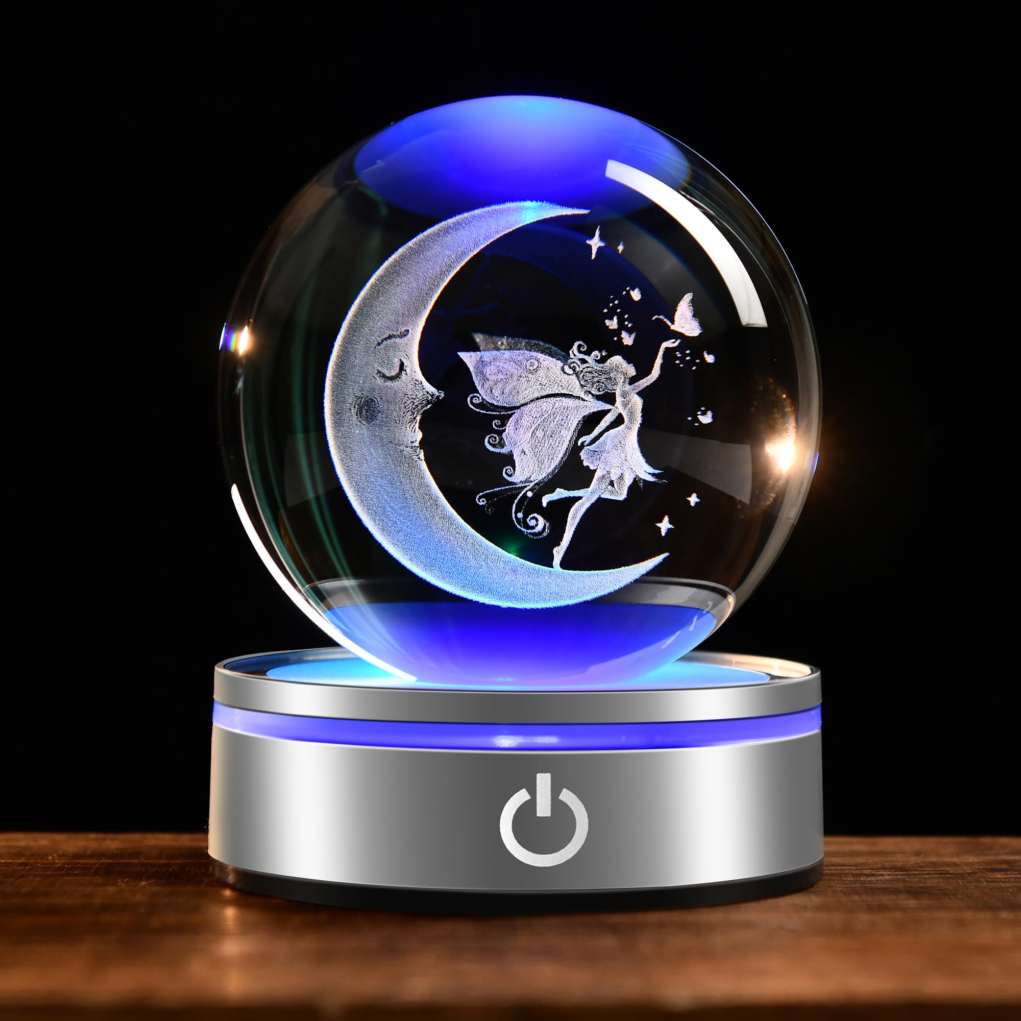 IFOLAINA Moon Fairy Crystal Ball Fairy Lovers Birthday Gifts for Daughters Fairy Gifts for Girls Her Decorative 3D Crystal Fairy Sphere Lamp Fairy Figurine Christmas Home Decor