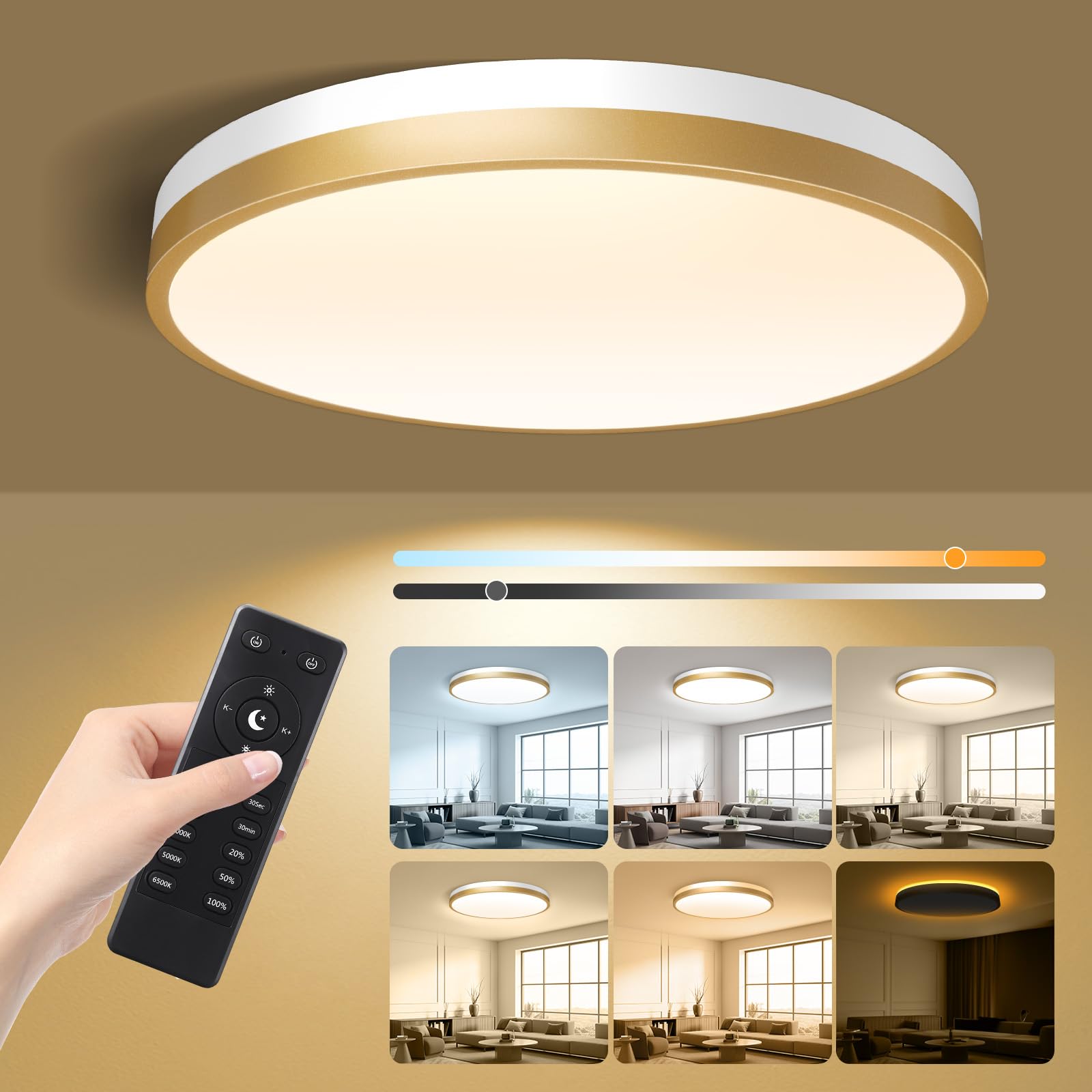 Lightania 11 Inch Flush Mount Ceiling Light with Remote Control & Night Light, 5CCT Dimmable Ceiling Light Fixture, 20W 2000LM 2