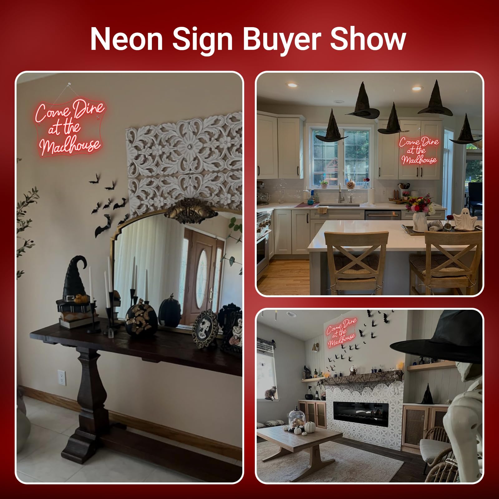 Faxfsign Come Dine At The Madhouse Neon Sign Restaurant Neon Signs For Wall Decor Red Led Night Light For Home Bar Gothic Halloween Horror Party Club Man Cave Decoration