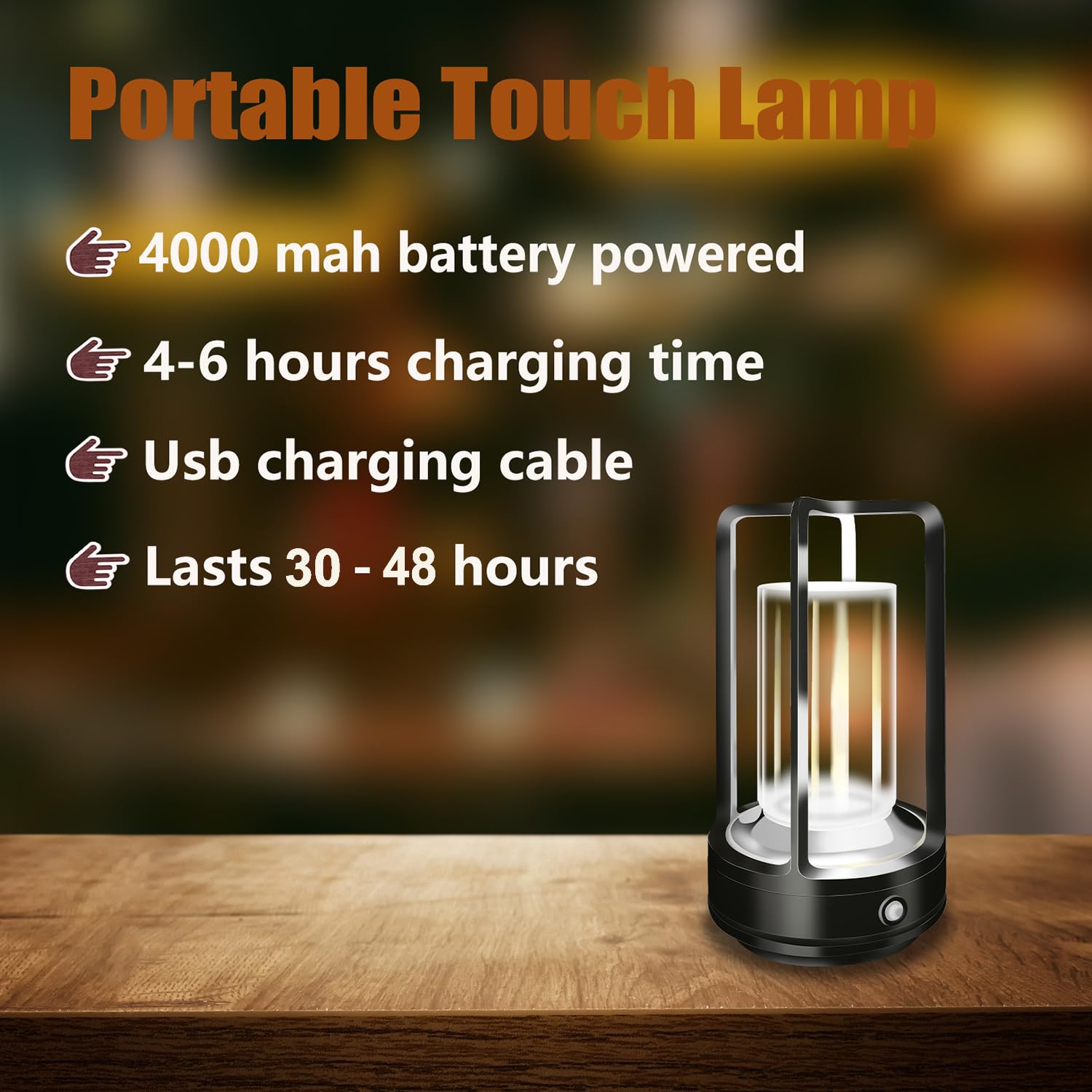 LAYSHINEEN Portable Metal Table Lamp, 4000 mAh Outdoor Table Lights Rechargeable, 3 Color Stepless Dimmable Battery Operated Lam