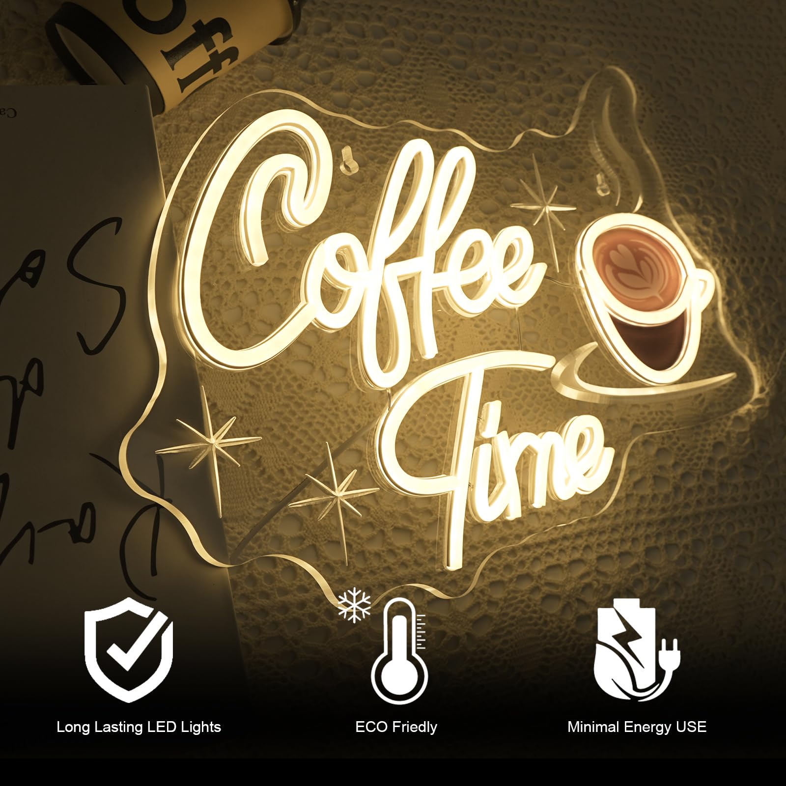 Dreamfort Coffee Time Neon Sign Latte Art Neon Lights Neon Bar Signs For Wall Decor Led For Caf?S  Kitchens & Breakfast Bars Light Signs Retro Diner Lighting