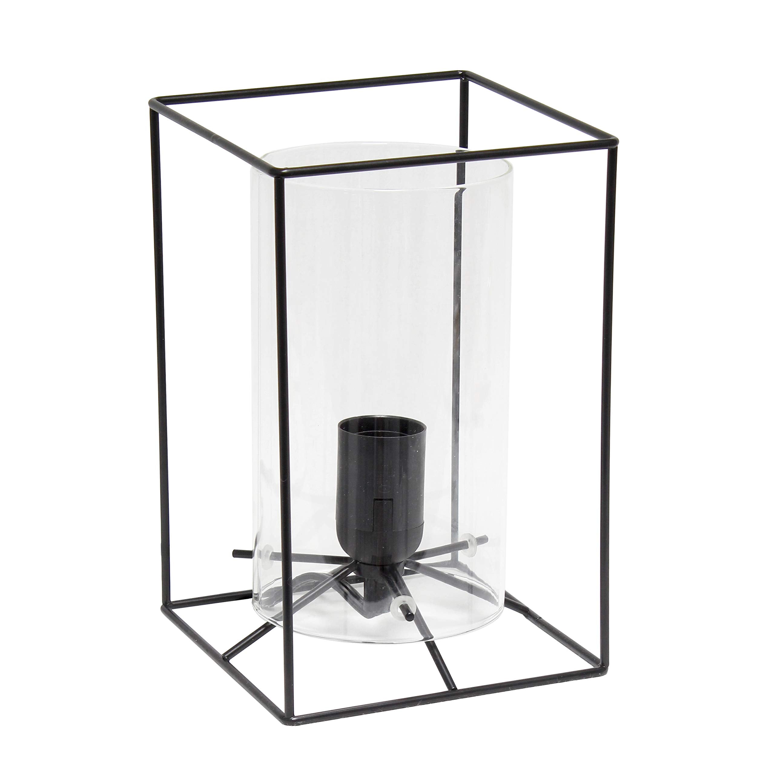Elegant Designs Table Lamp LT2069-CLR Small 9in Black & Clear Metal Exposed Glass