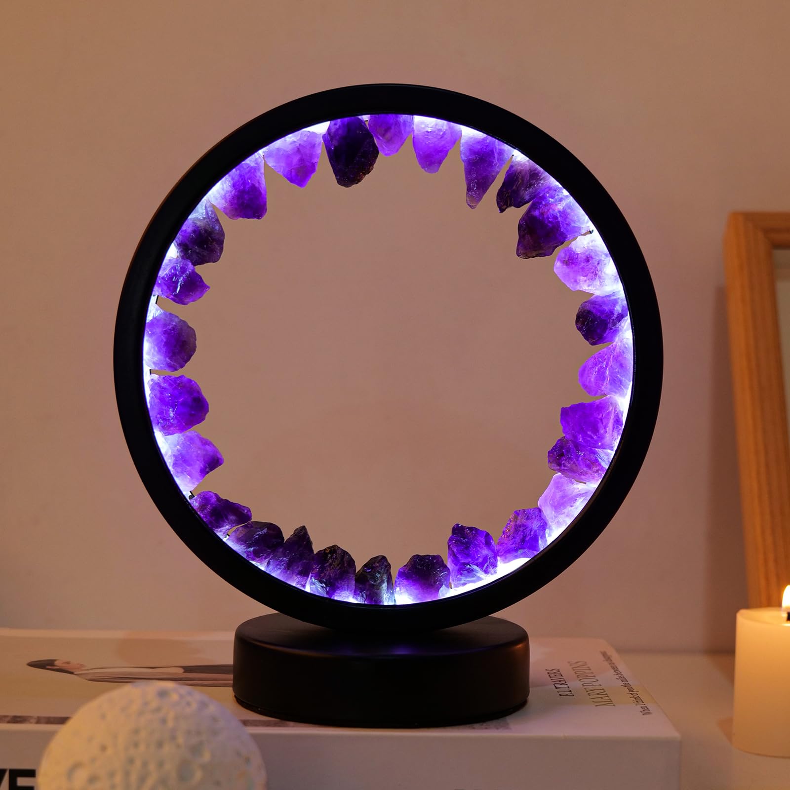 Runyansghi Amethyst Night Lamp 8.6&quot; Natural Healing Crystal Bedside Lamp Usb Port 3 Colours Dimming Mode Bedroom Lamp Suitable Night Light For Living Room Bedroom Office Home Decor Ideal Gift