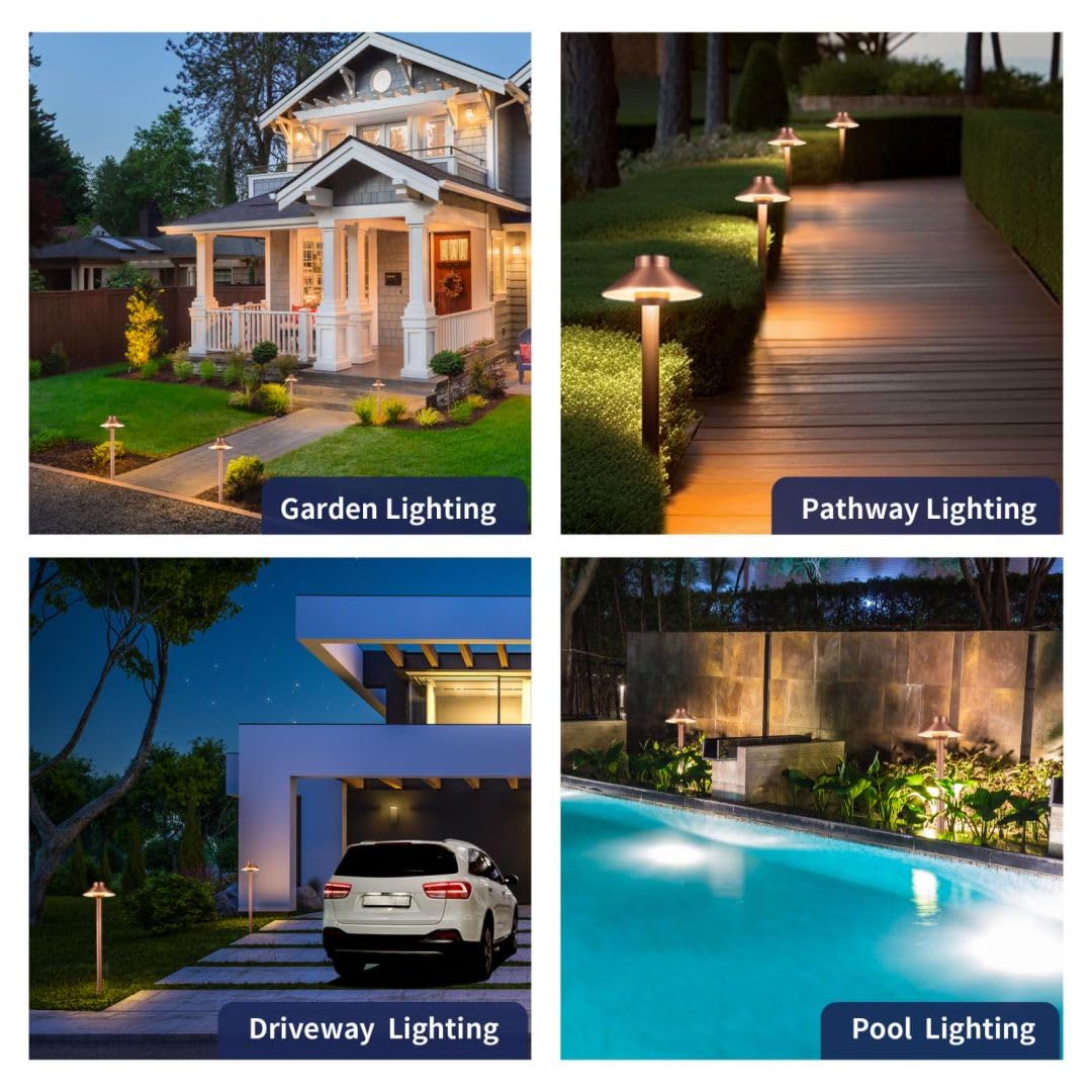 Gardenreet Waterproof Low Voltage Walkway Lights, Brass Copper Outdoor Pathway Lights, Ip65 Led Bronze Hat Top Sideway Lights For Driveway Backyard Patio With 3W 270Lm 5000K G4 Bulb 12 Pack
