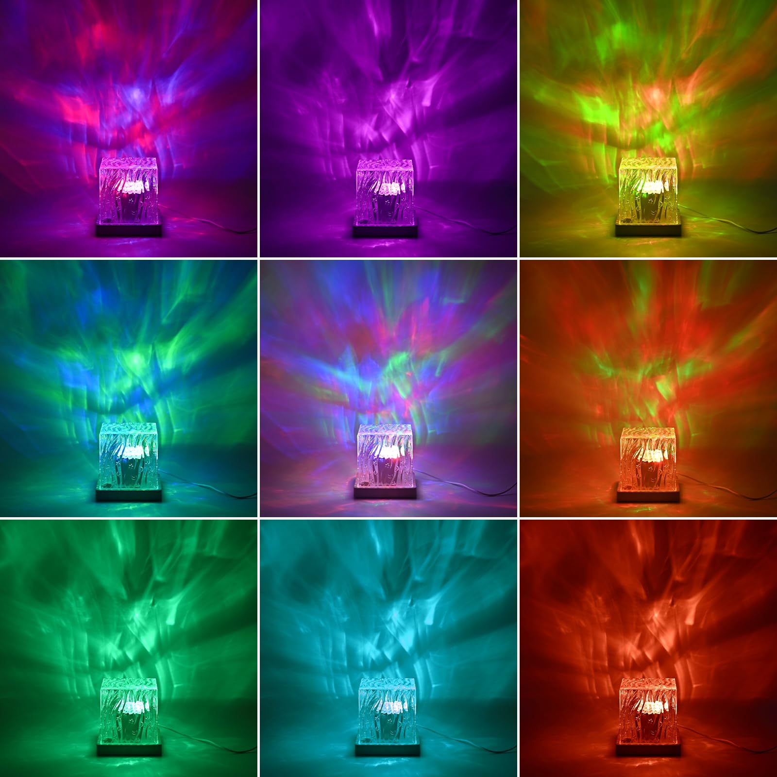 Pwwj Northern Lights Projector: 16 Color Gradual Changing Luminor Cube Lamp, This Crystal Lamp Serves As Both Ocean Wave Project
