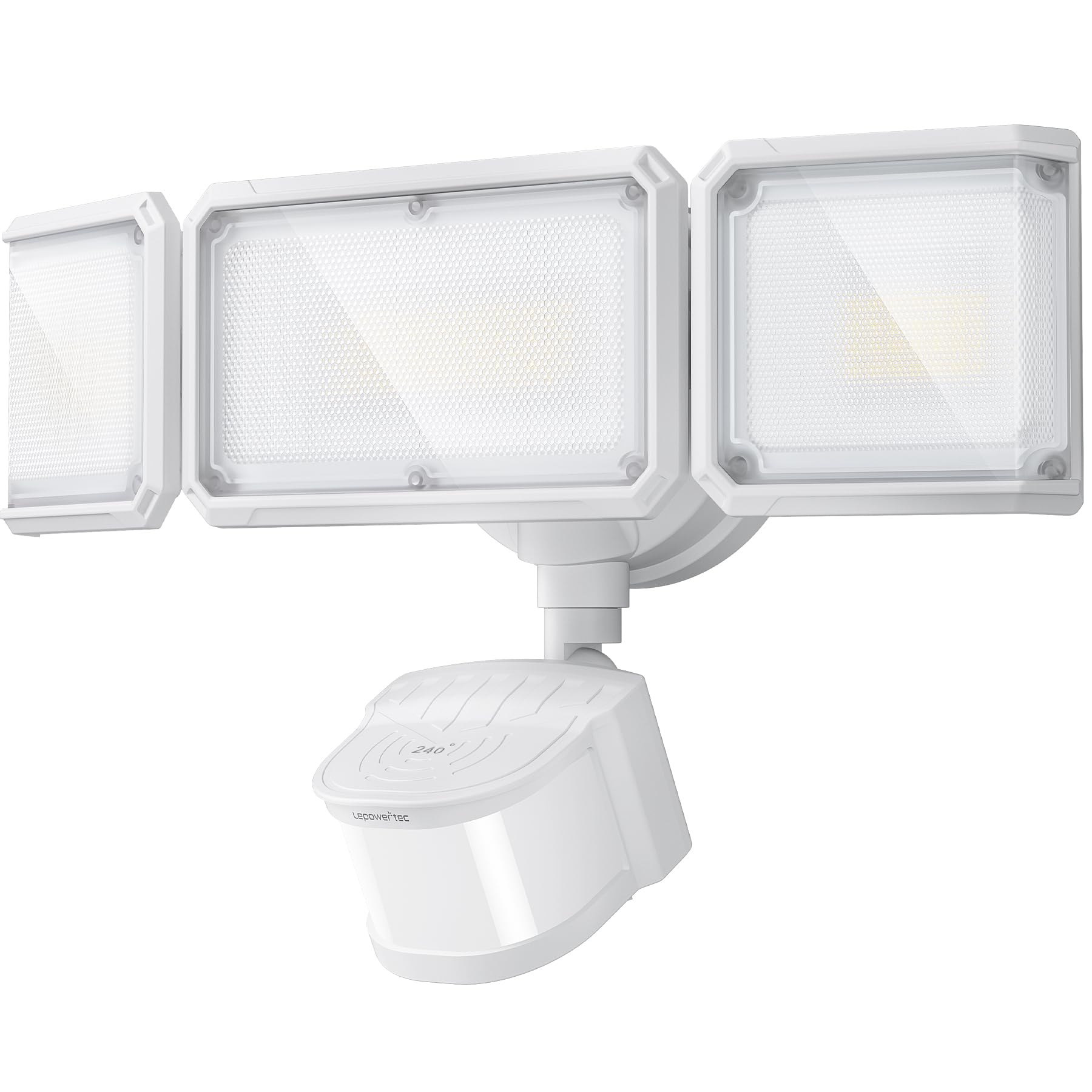 LEPOWER-TEC Zero Blind Spots Outdoor Security Light with 240 & 100ft Dual PIR Motion Sensor, 7000LM Adjustable Flood Light Brigh