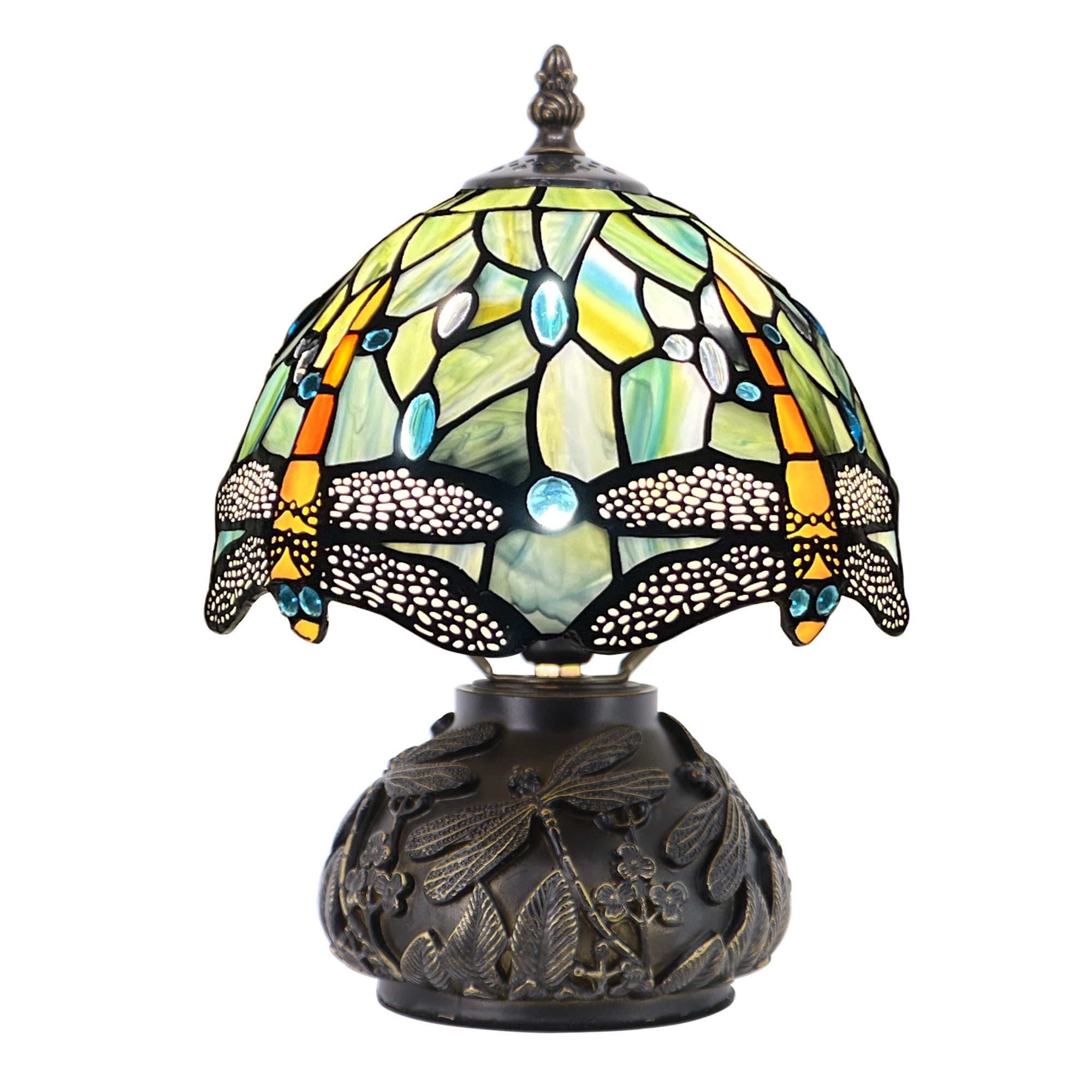 HWDFEI Small Tiffany Mushroom Table Lamp,Mini Memory Sympathy Antique lamp 8X11 Inch (Brown Dragonfly)