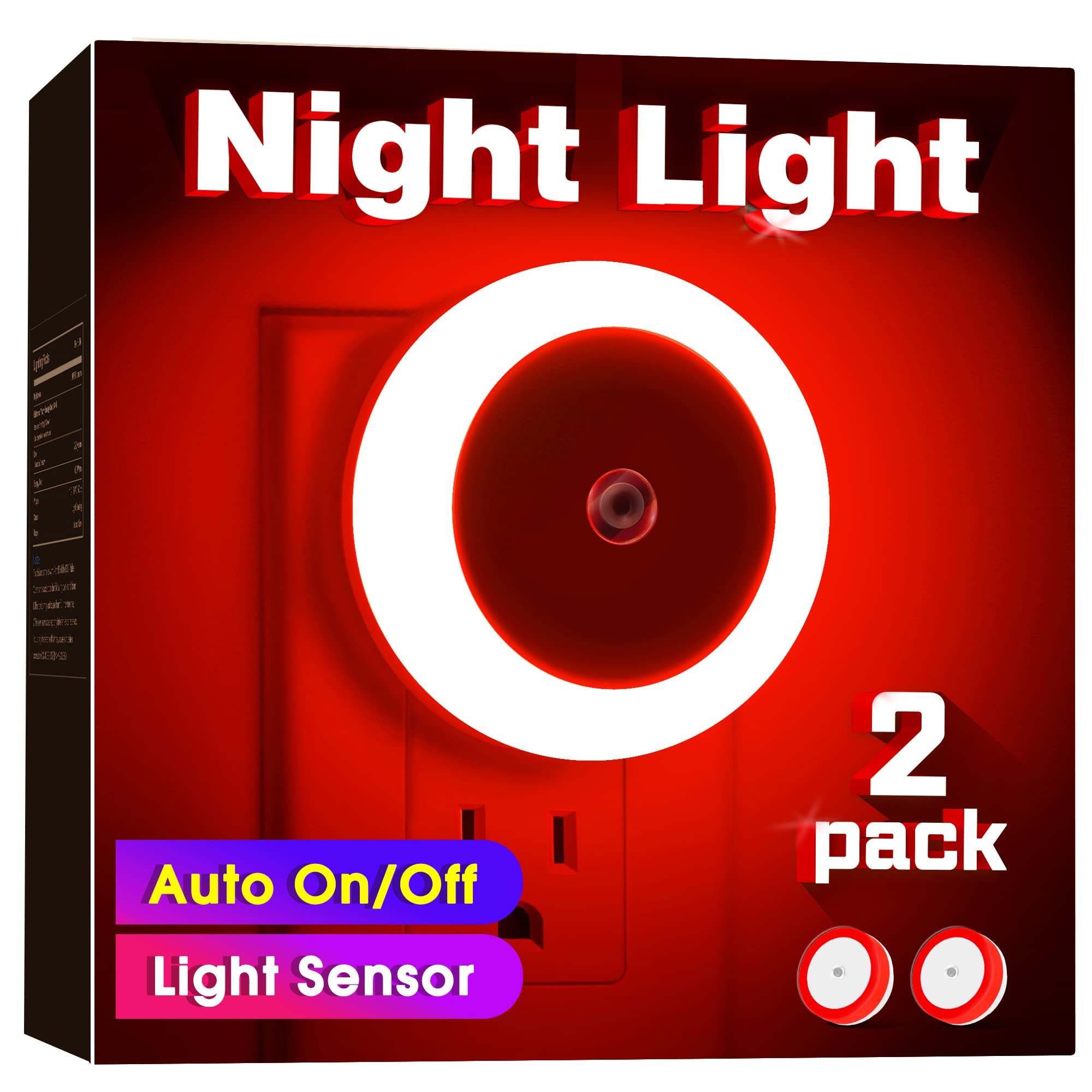 Briignite 2 Pack Red Night Light, Led Night Light For Kids, Plug In Night Lights With Light Sensor, Auto On Off, Nightlight For