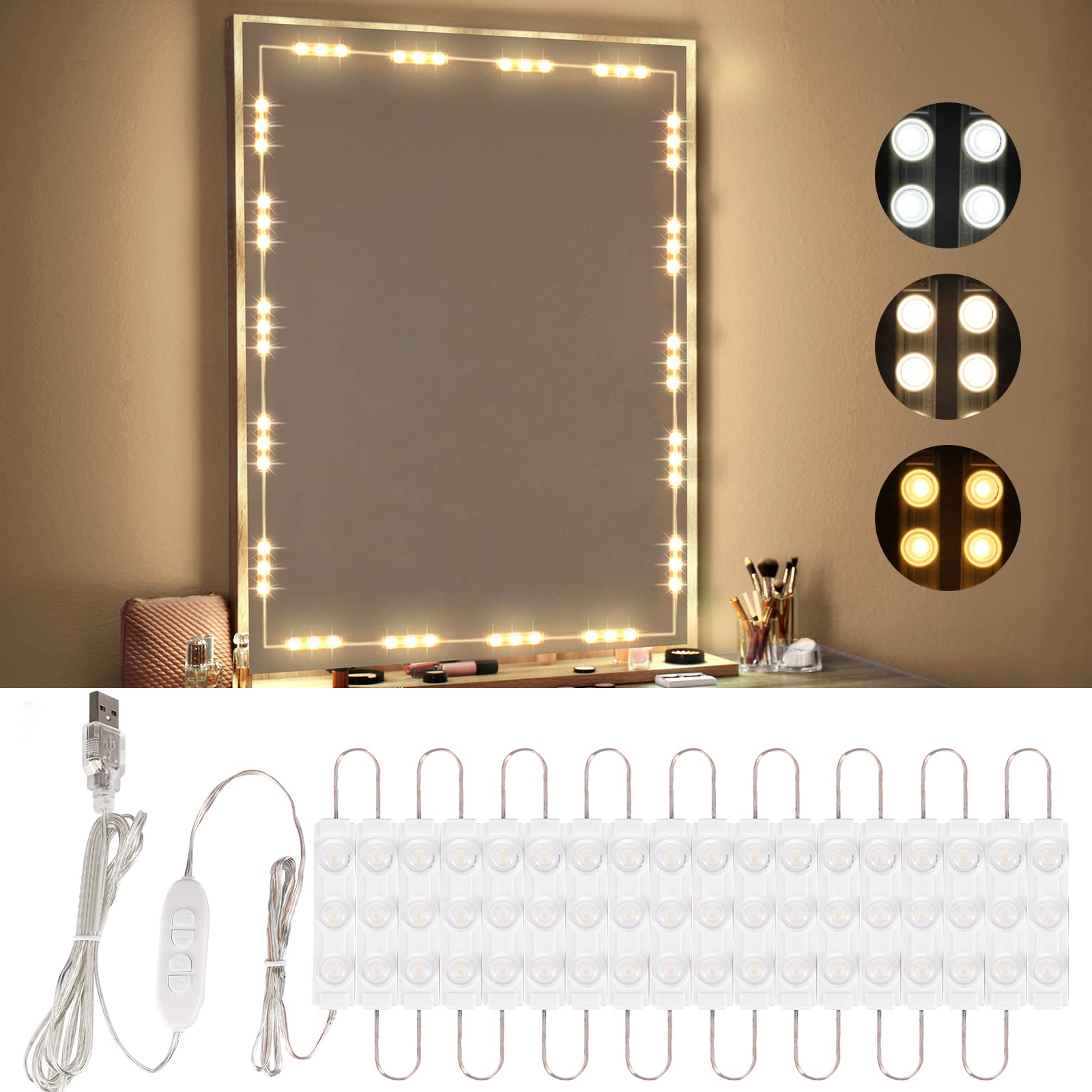 Consciot Led Vanity Lights - Adjustable Brightness, Dimmable, Usb, Hollywood Style, White
